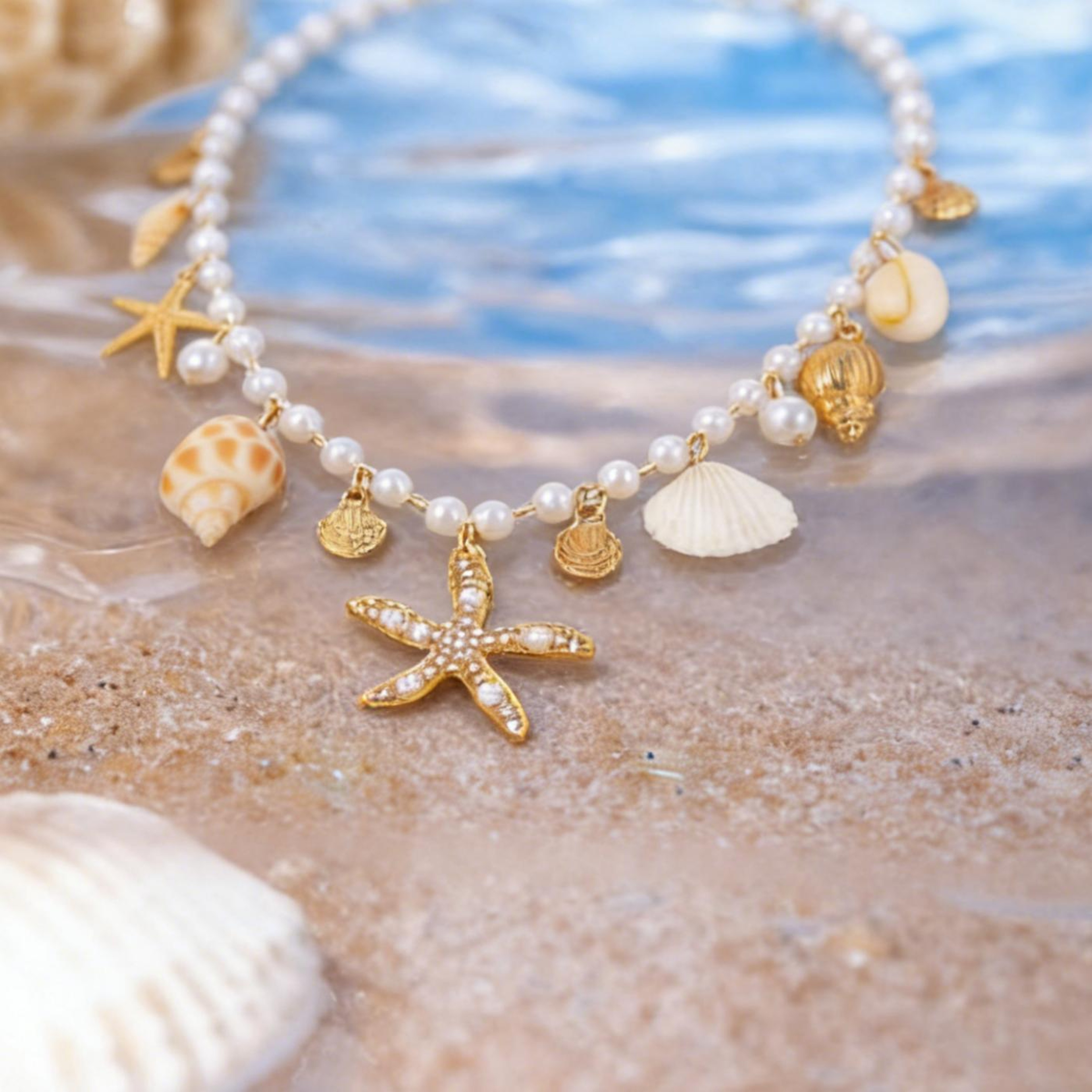 Vnox Boho Conch Starfish Shell Pearl Beach Vacation Choker Necklace – view 6