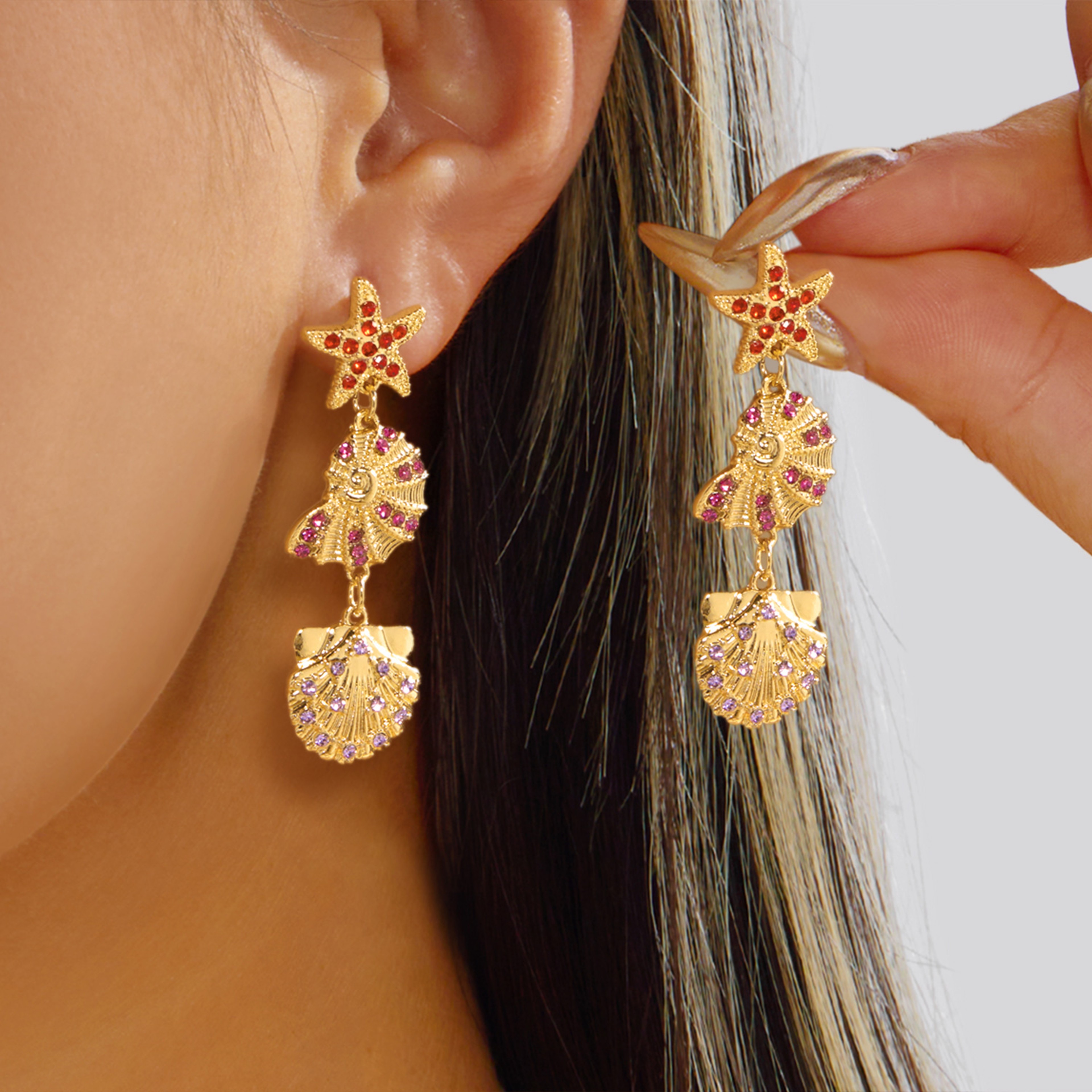 Bohemia Starfish Conch Pendant Earrings for Women Vacation Jewelry – view 8