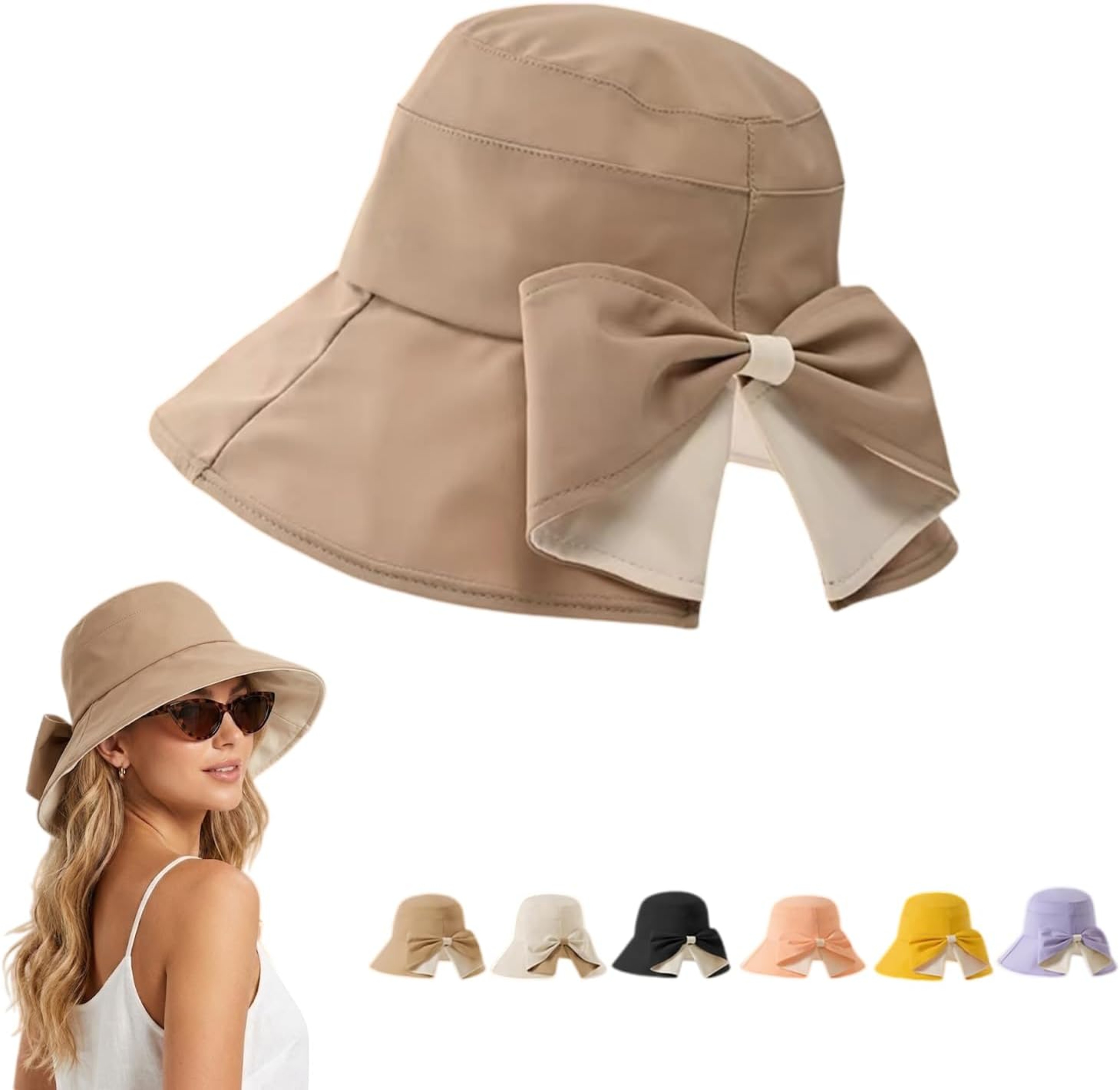 Womens Bowknot Wide Brim Sun Hat Foldable UV Protection Beach Hat – view 10