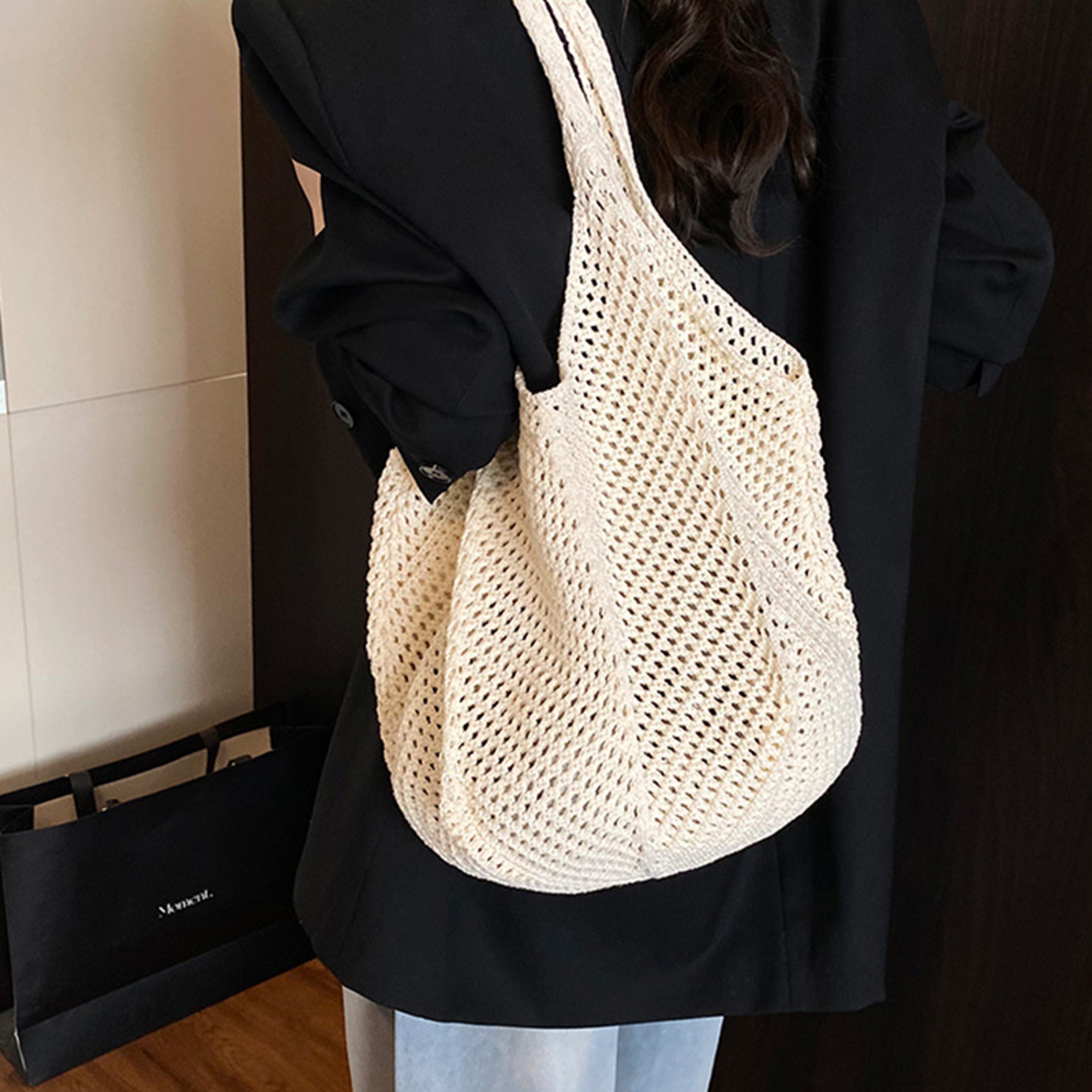 Summer Woven Shoulder Bag And Aesthetic Crochet Beach Tote Handbag 3