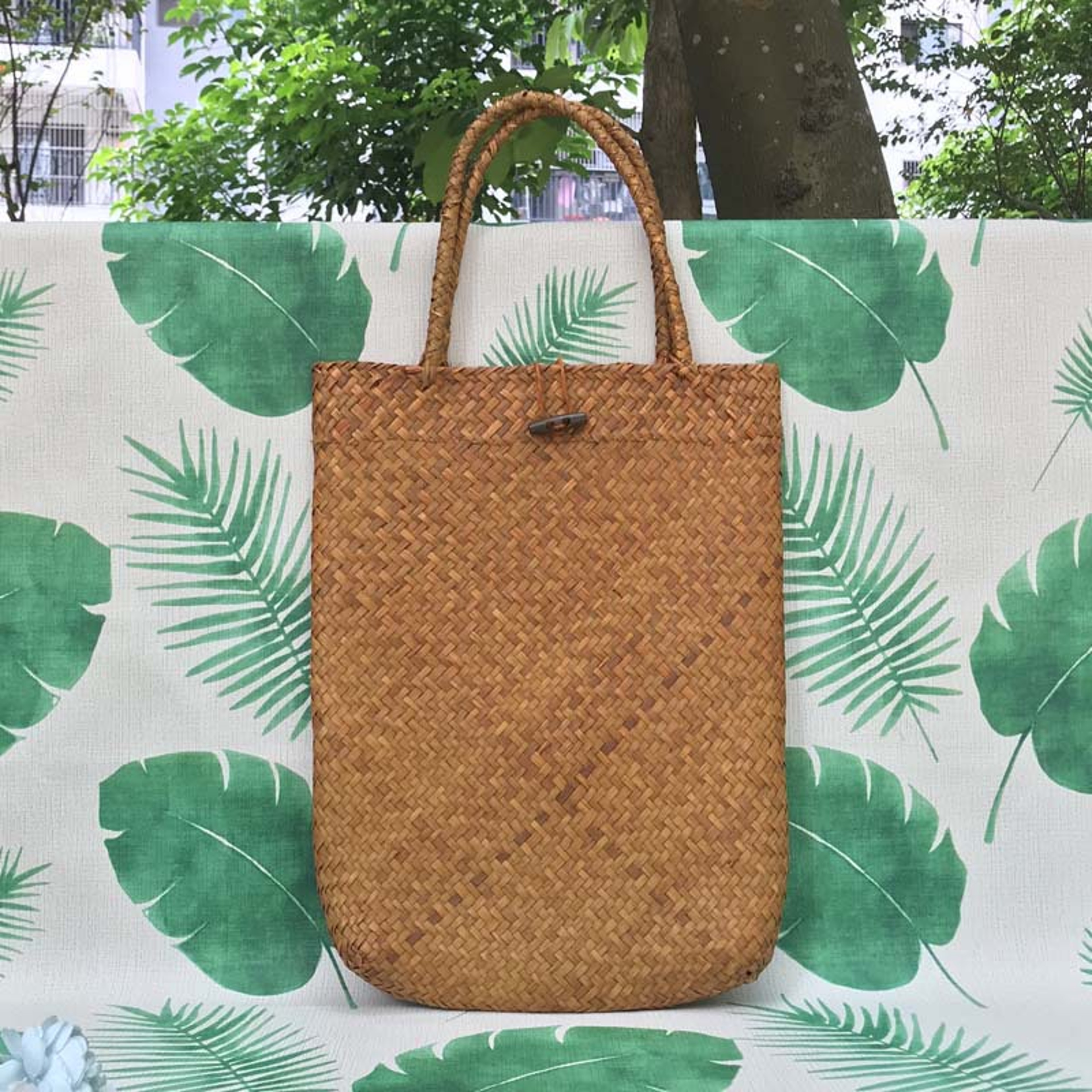Boho Woven Straw Tote and Summer Shoulder Bag with Delicate Lace – view 7