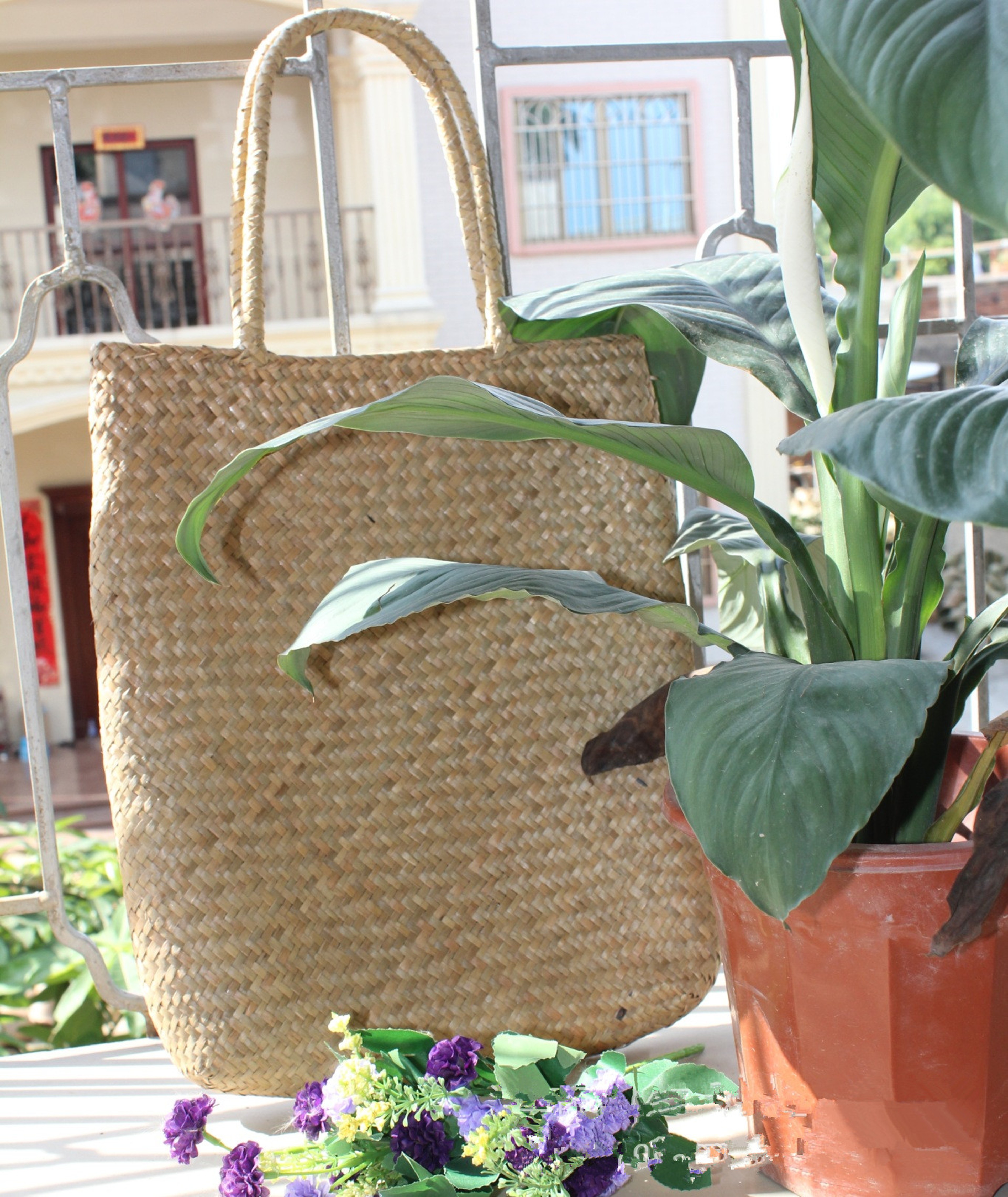 Boho Woven Straw Tote and Summer Shoulder Bag with Delicate Lace – view 8