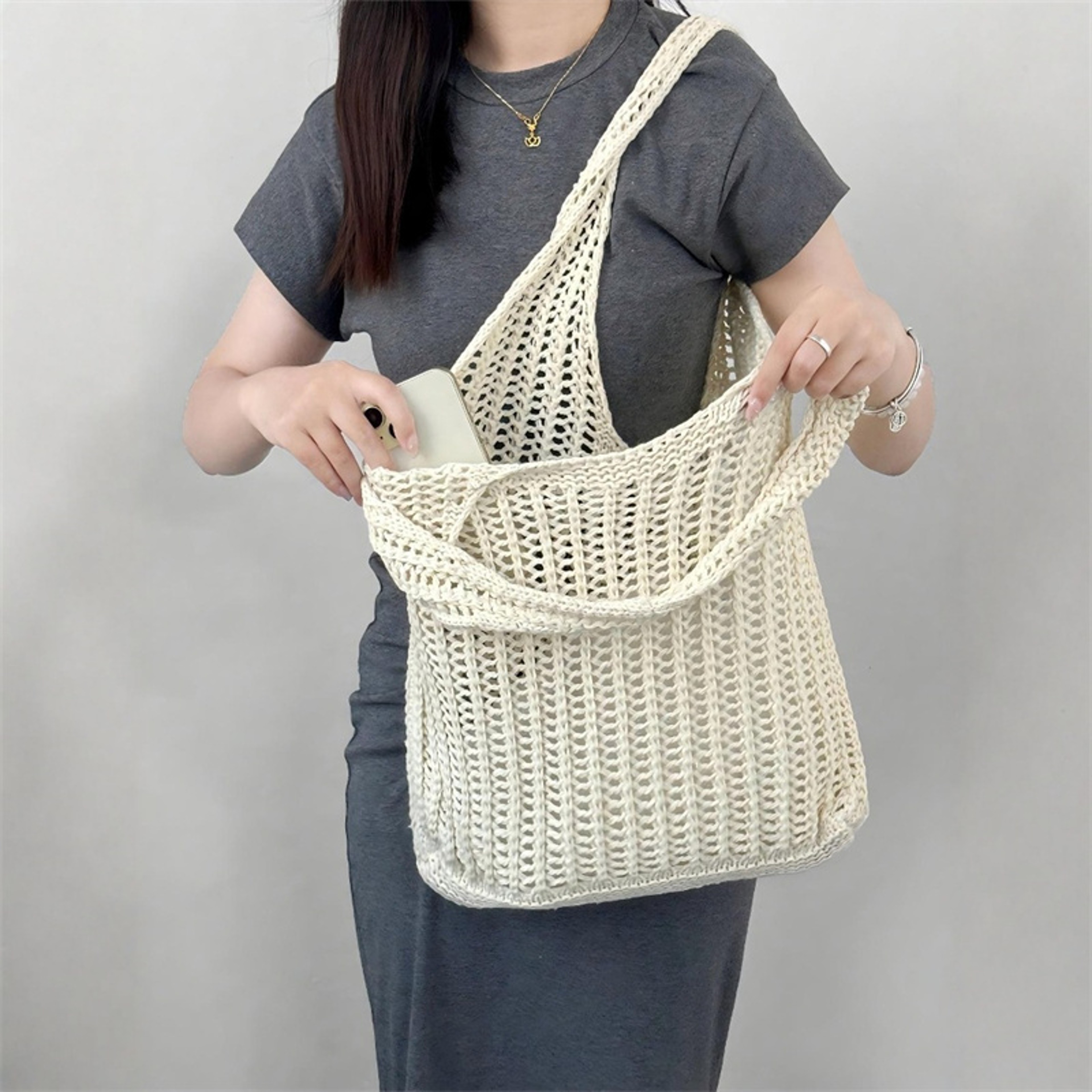 Bohemian Crochet Tote and Large Capacity Knitting Shoulder Bag – view 2