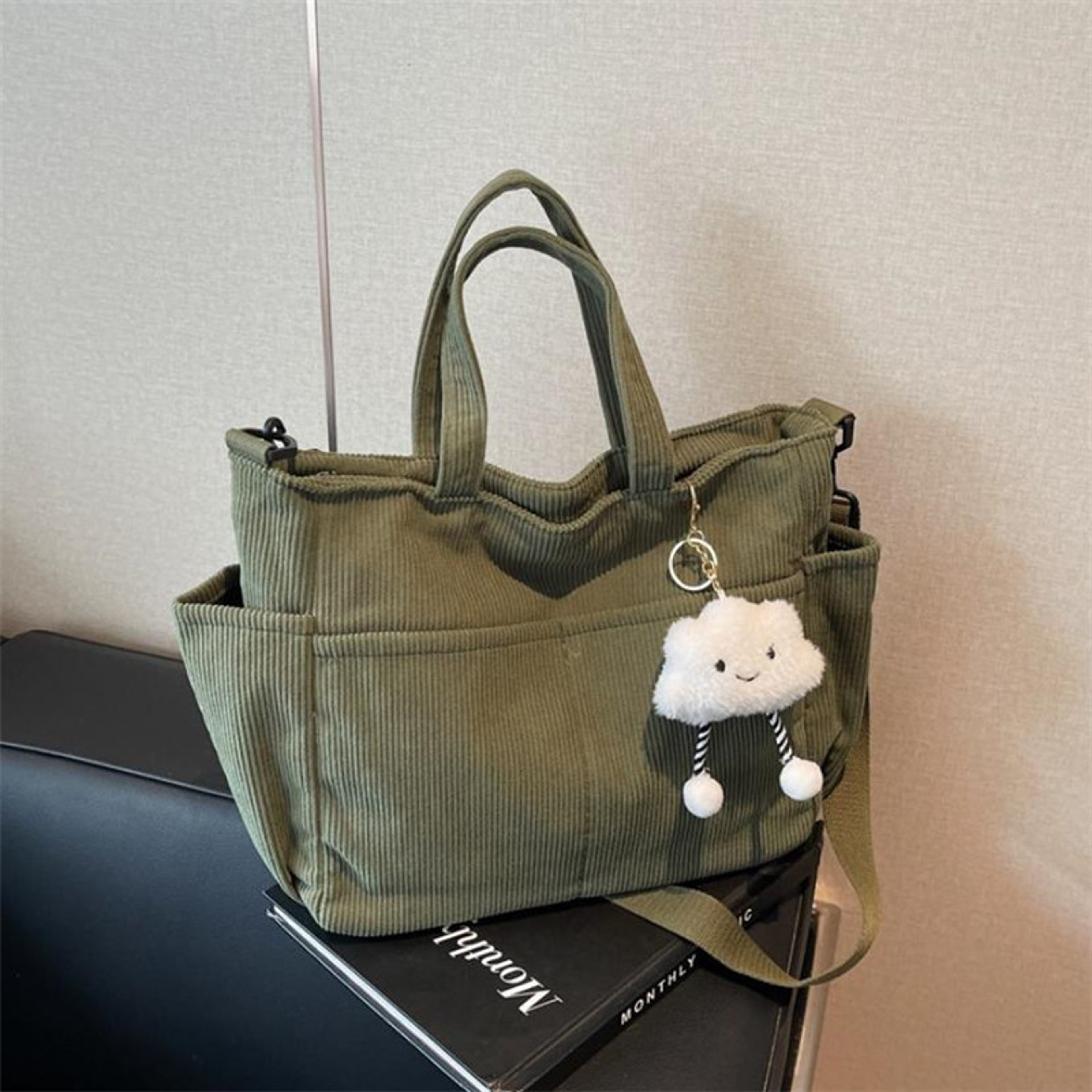 Chic Corduroy Tote Bag with Zipper – view 1