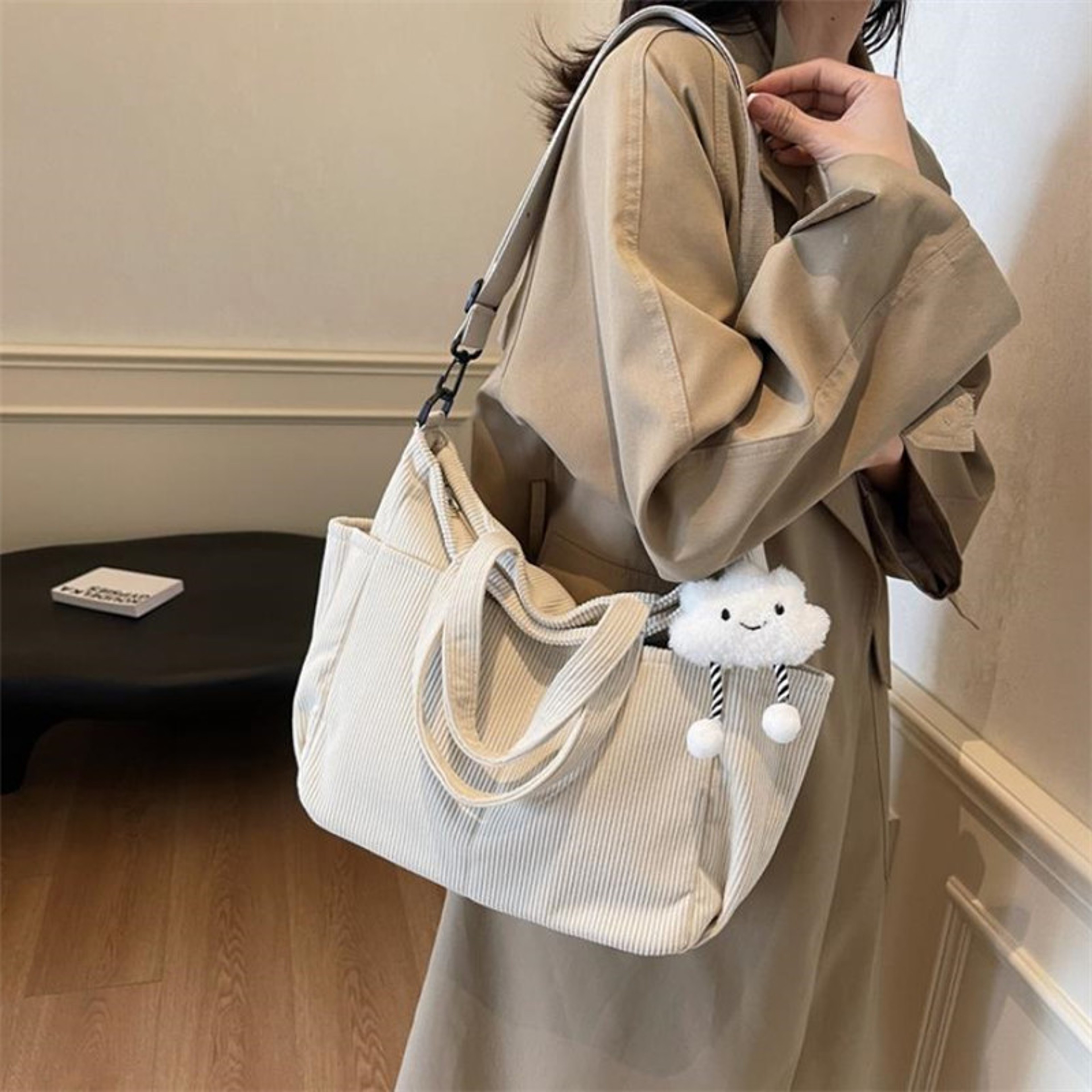 Chic Corduroy Tote Bag with Zipper – view 6