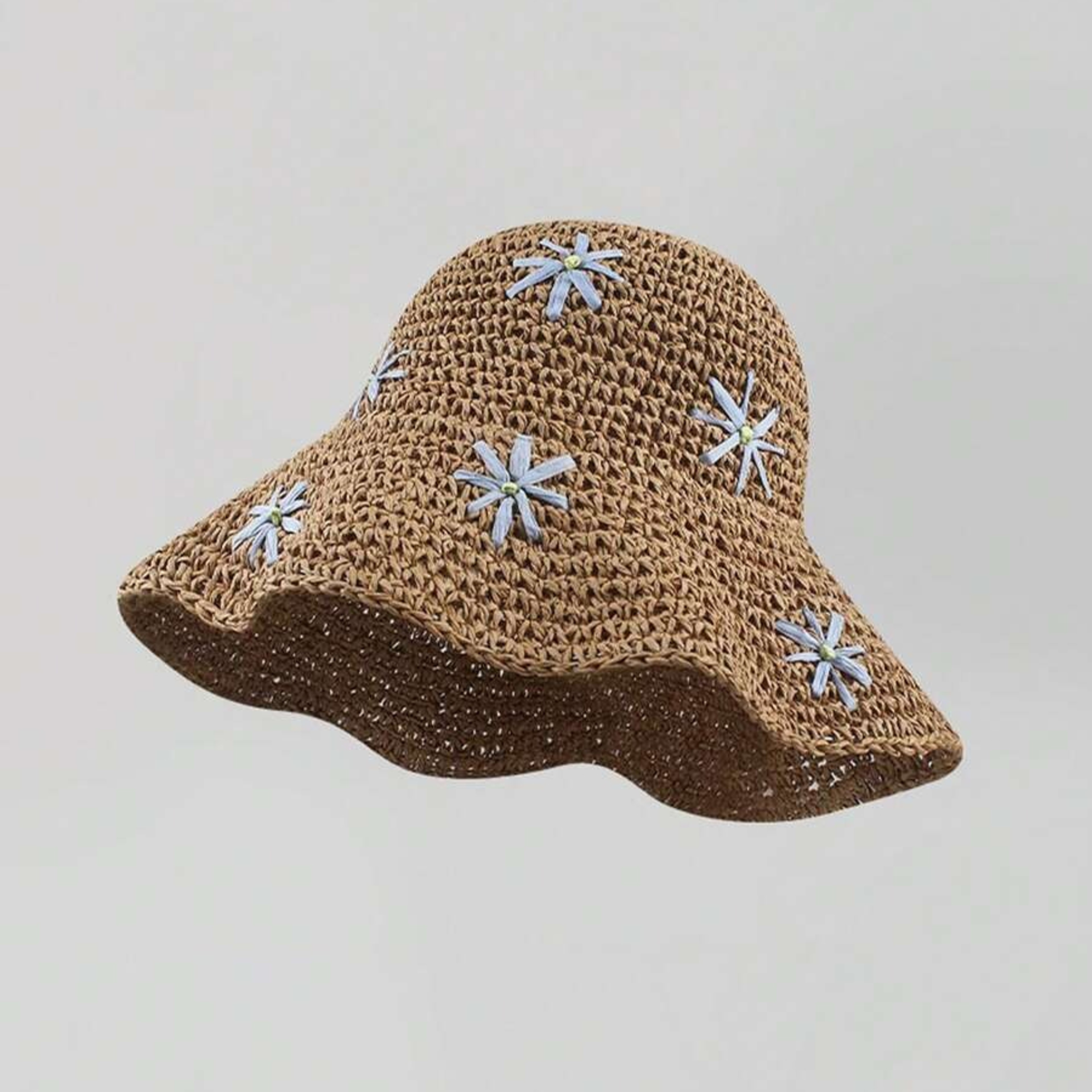 Packable Straw Sun Hat With Floral Accent 6