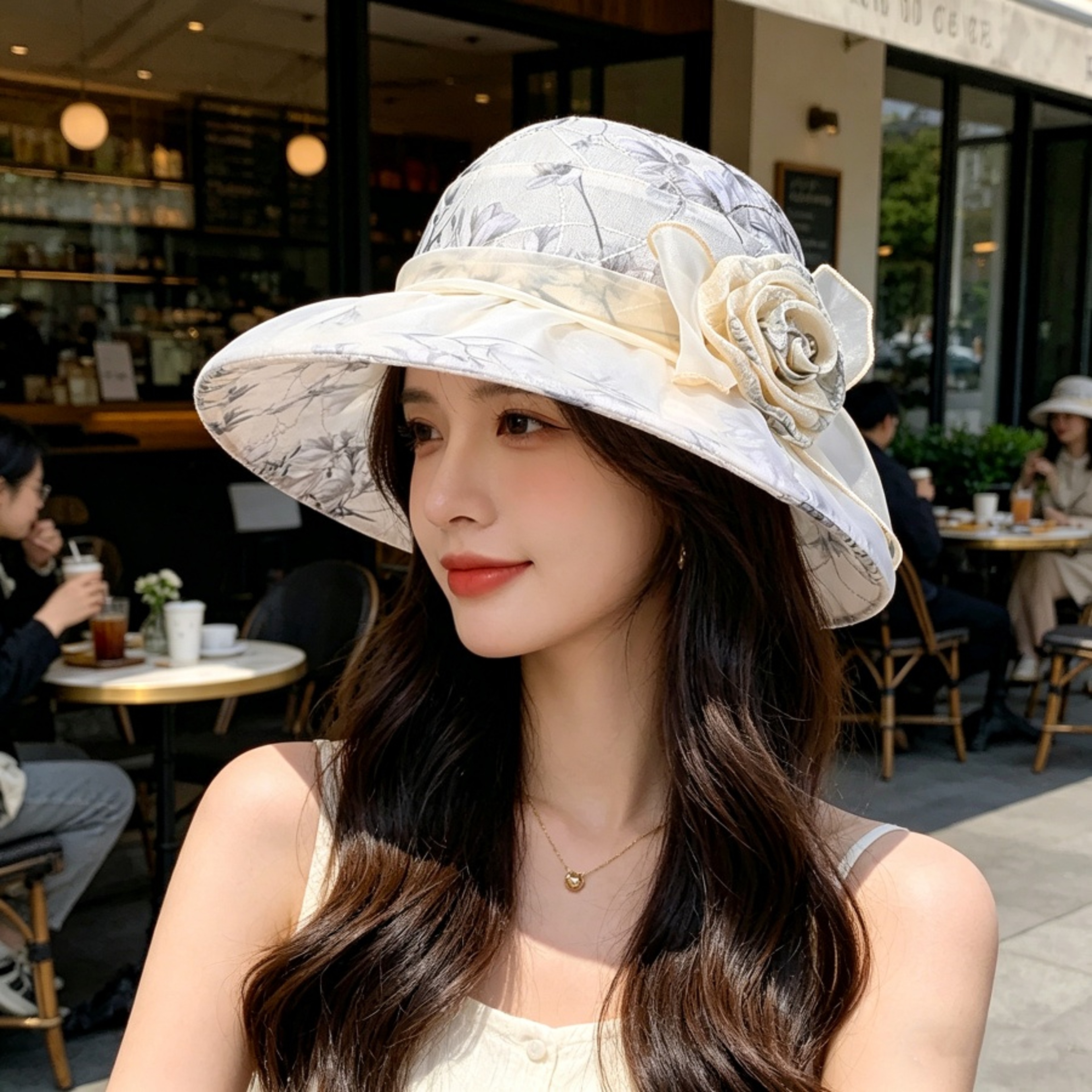 Elegant Mesh Flower wide-brim sun hat for Women Breathable Summer Beach Sun Protection – view 3