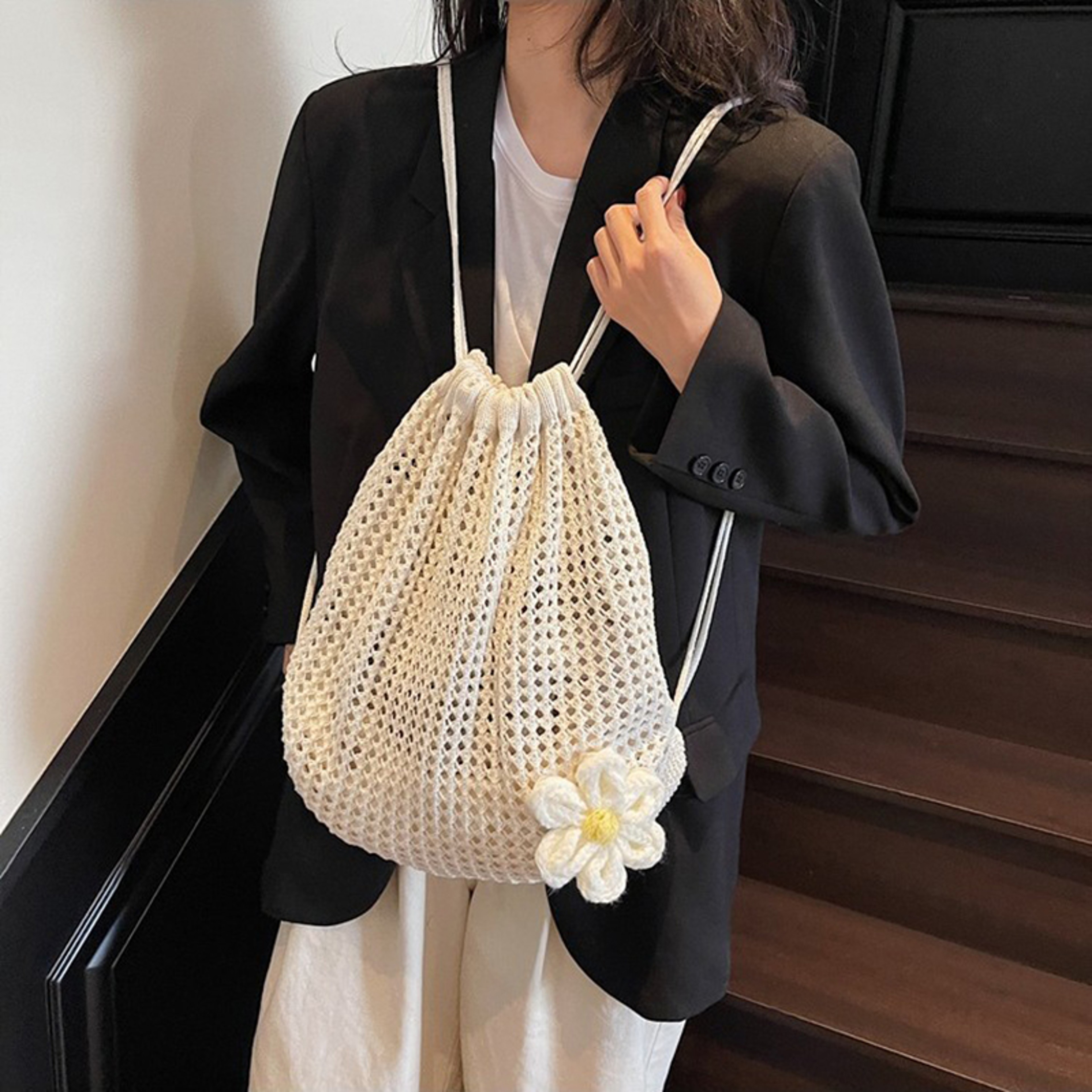 Bohemian Crochet Beach Tote Bag and Large Capacity Knitted Shoulder Purse – view 2