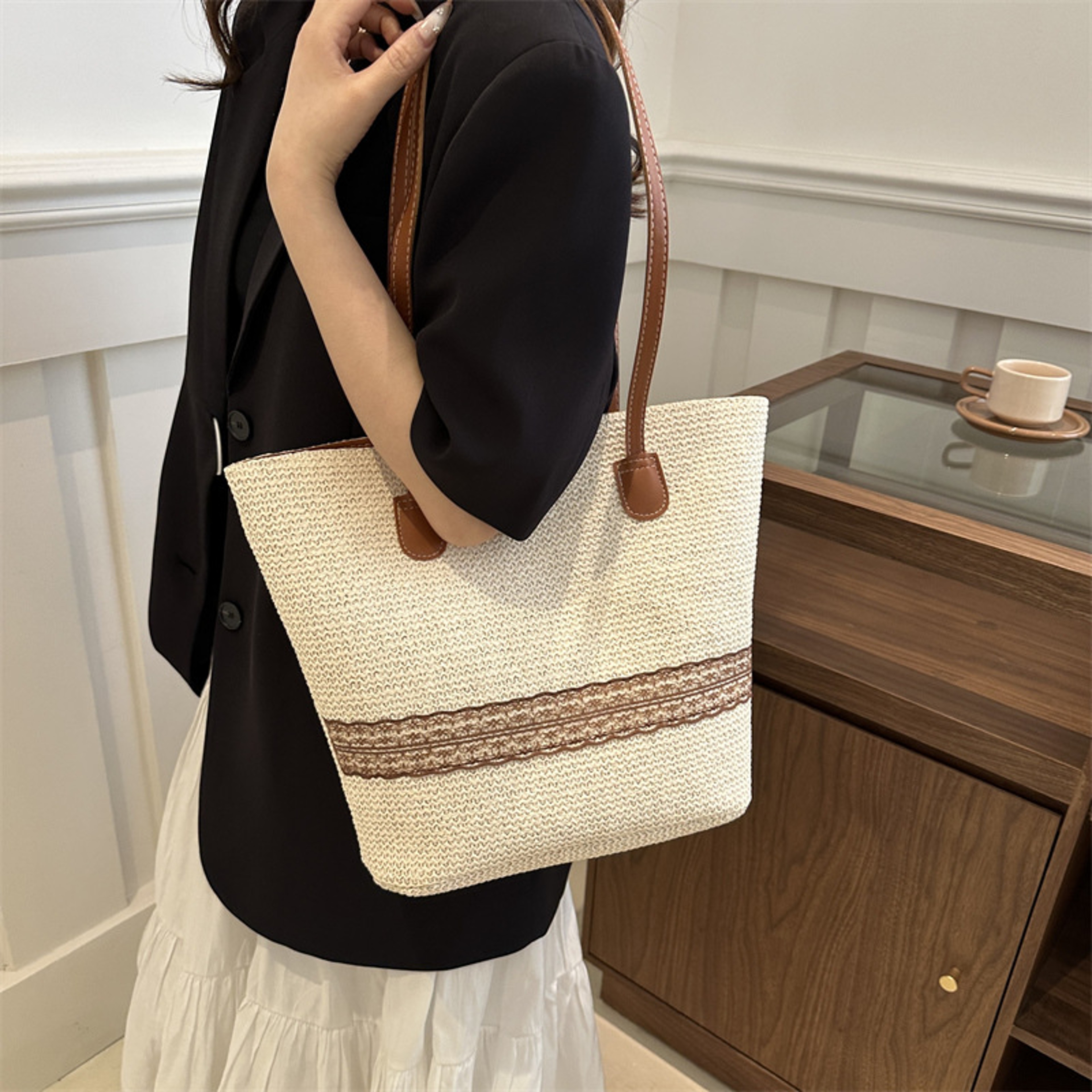 Summer Straw Beach Tote & Woven Shoulder Handbag – view 2
