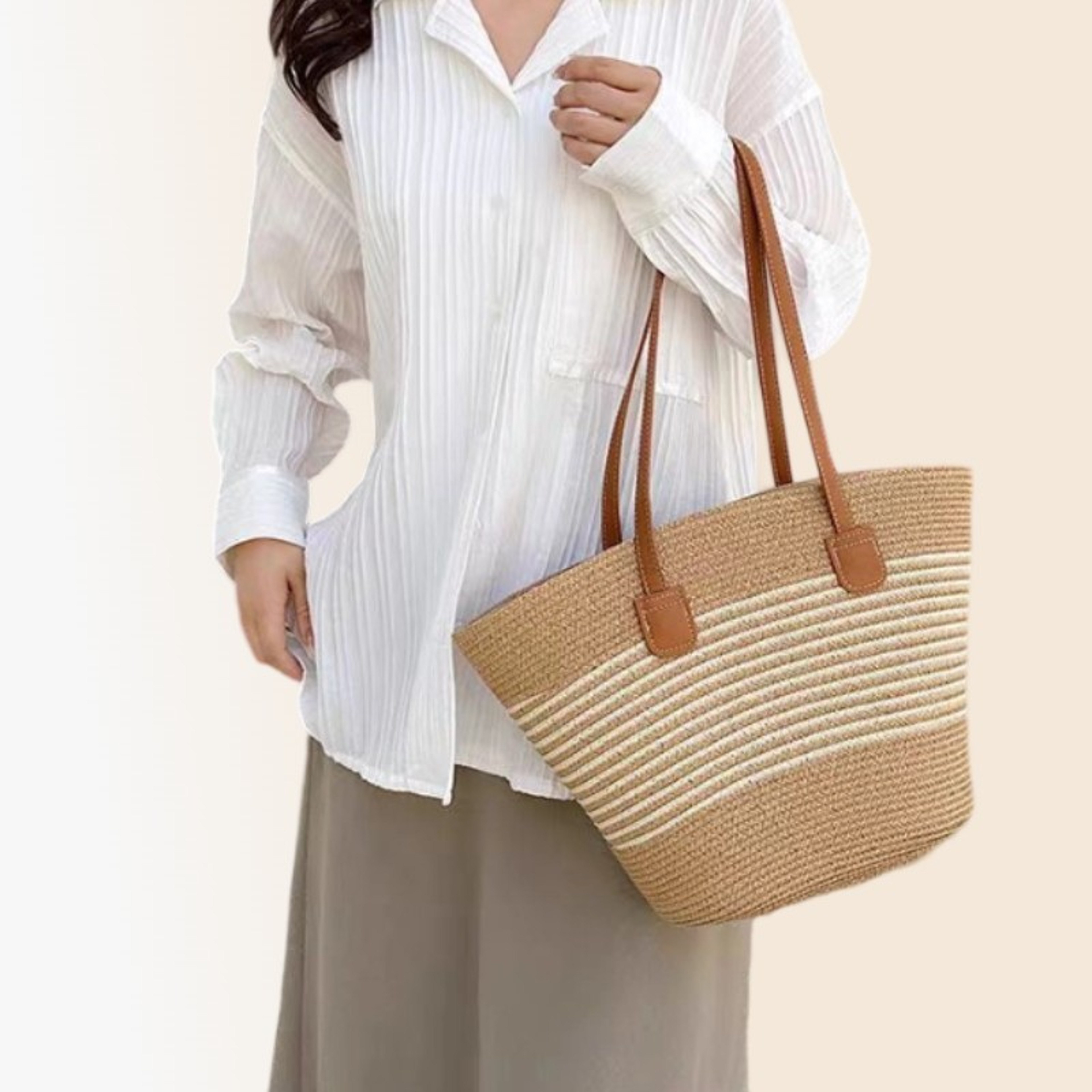 Vintage Woven Straw Bucket Bag and Large Beach Handbag – view 6