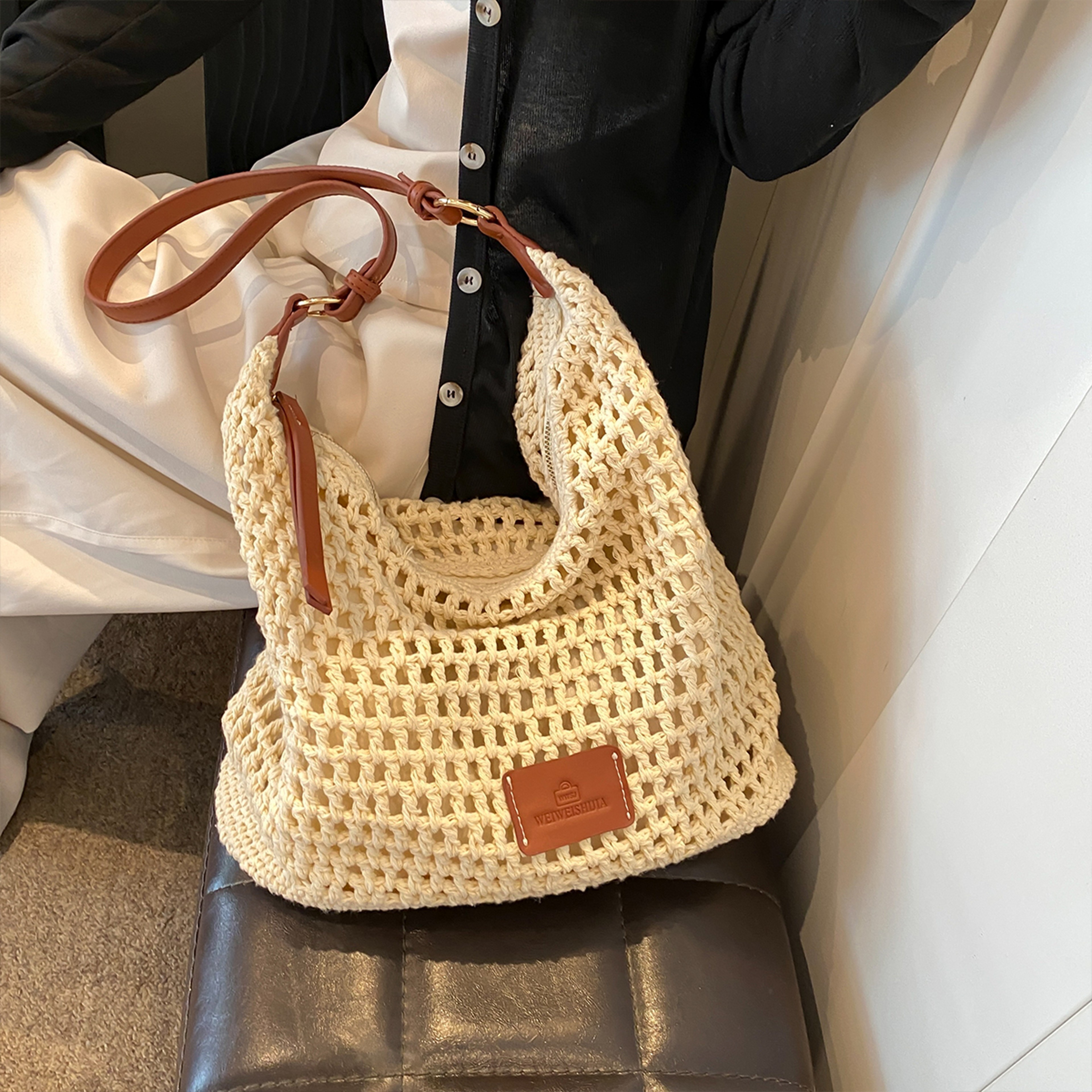 Handmade Woven Straw Beach Tote Bag – view 7