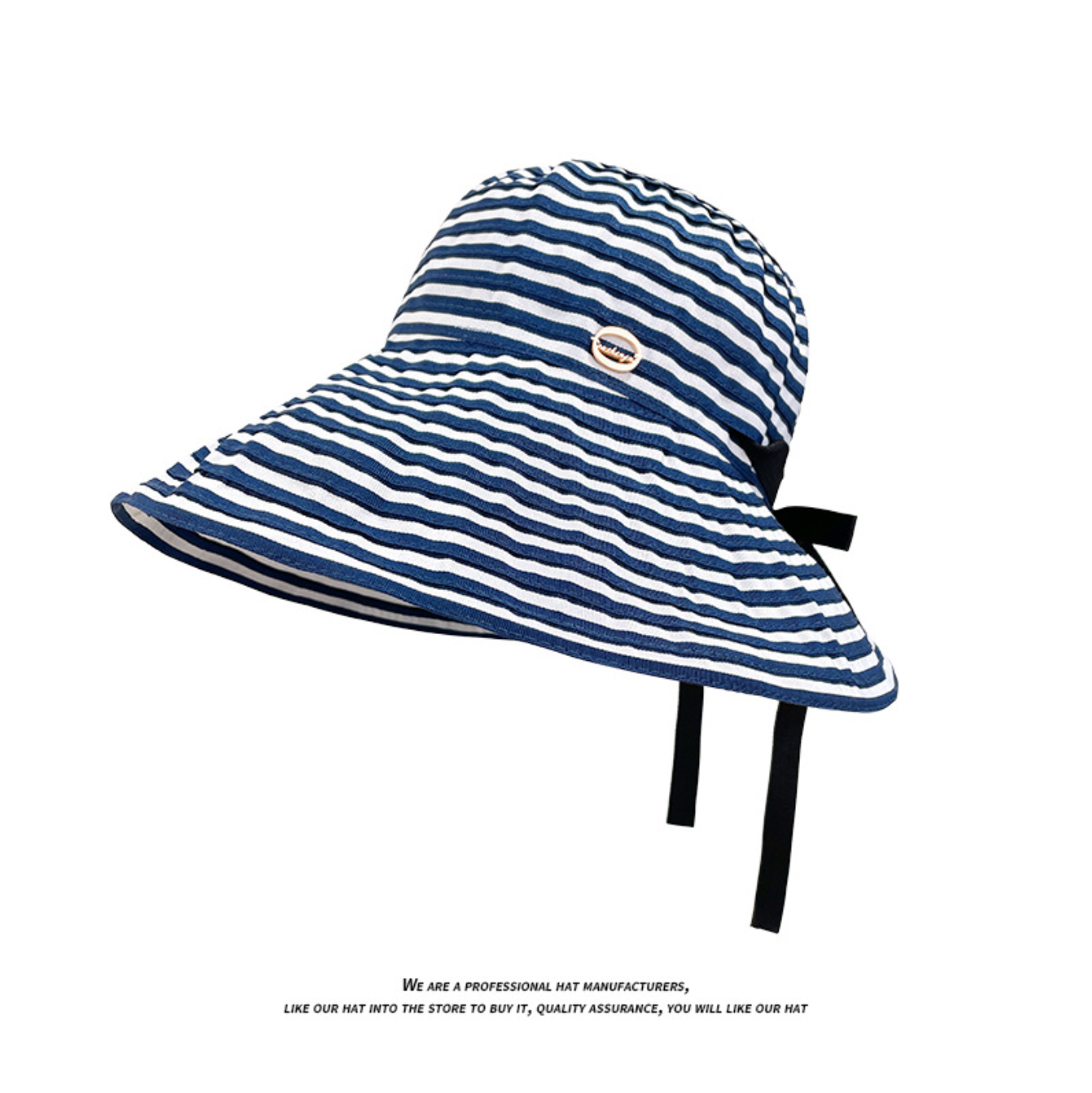 Foldable Striped Wide-Brimmed Sun Hat with Windproof Strap – view 8