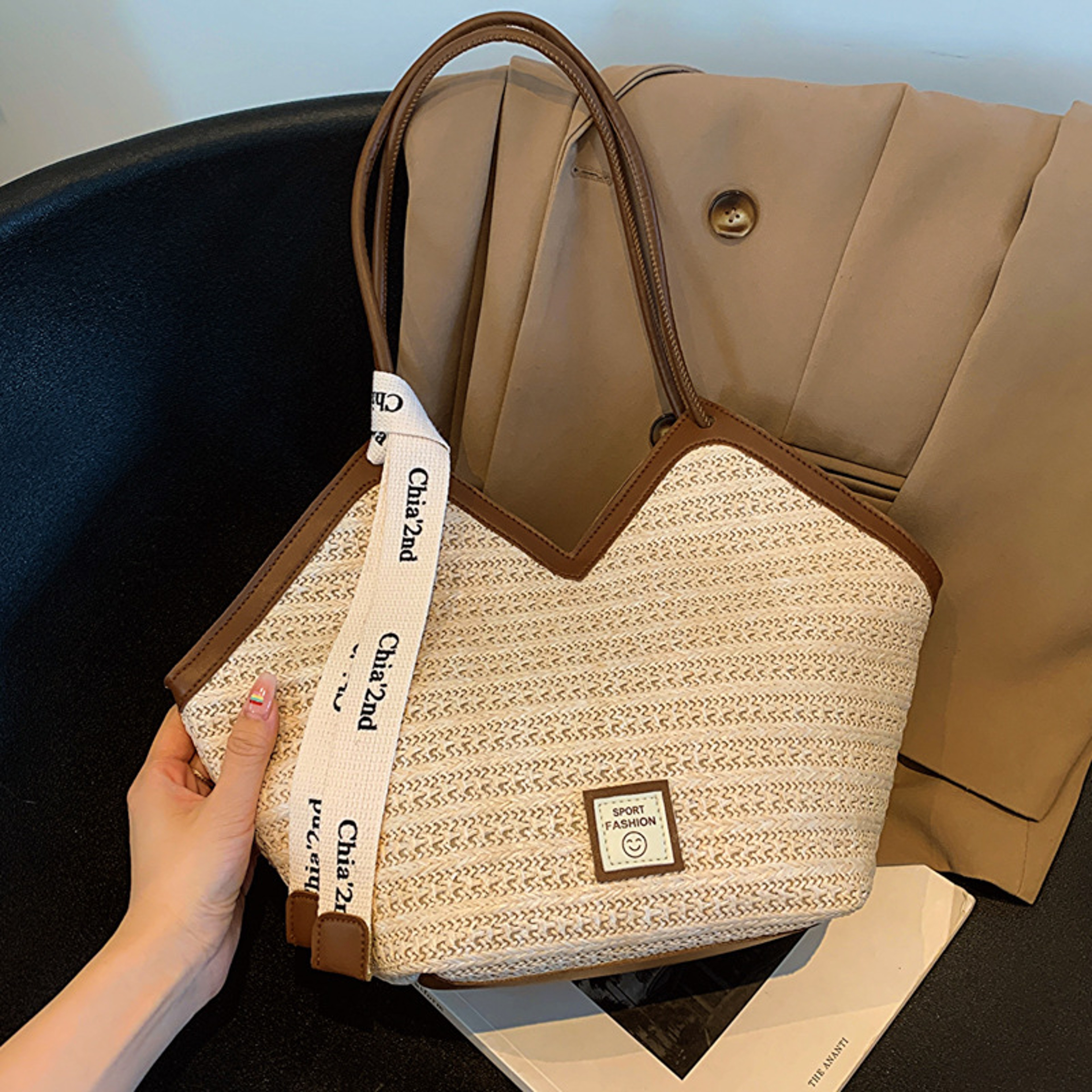 Handmade Woven Straw Beach Bag for Women Large Summer Vacation Rattan Handbag – view 7