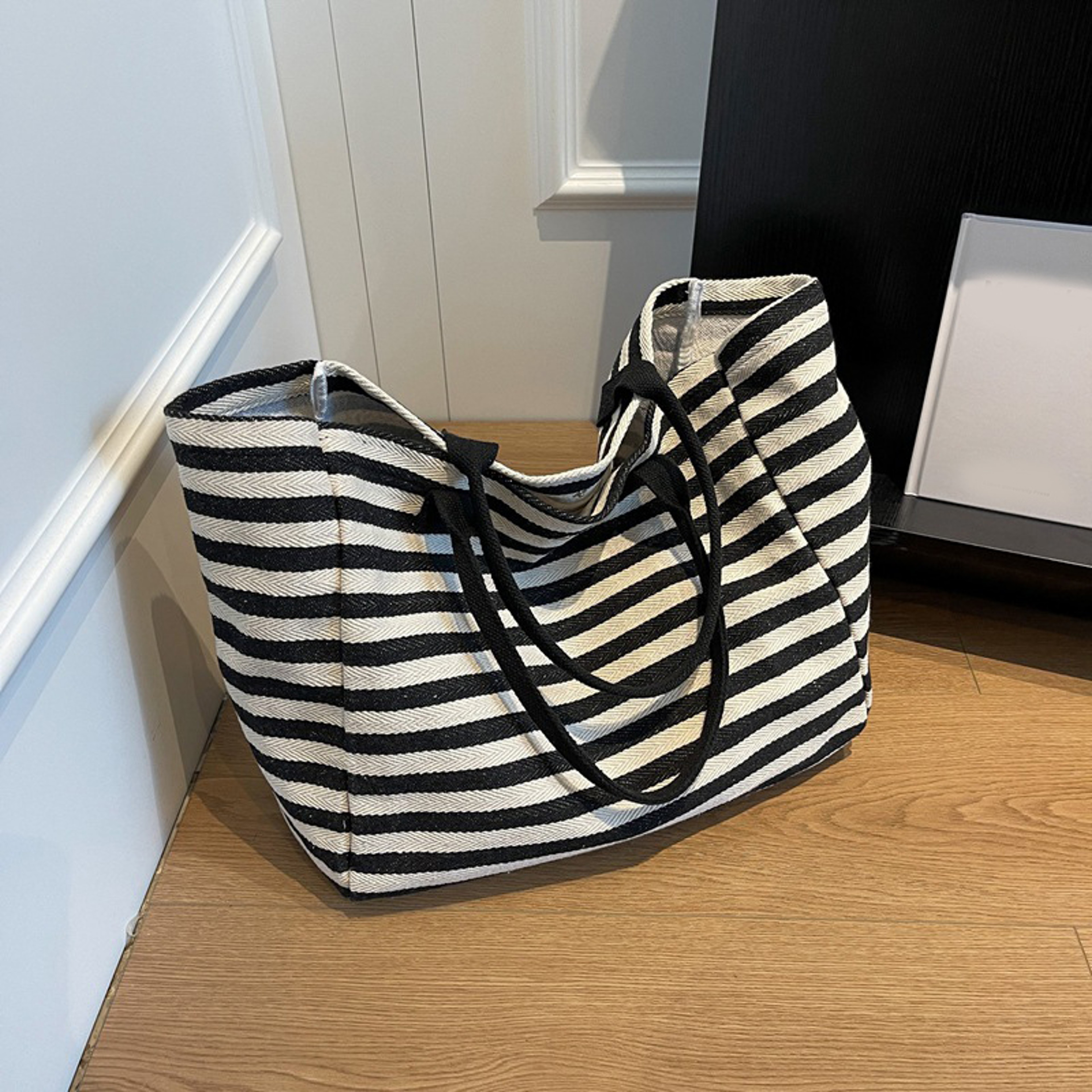Aria Striped Canvas Tote Bag for Women, Large Shoulder Bag and Beach Travel Bookbag – view 4