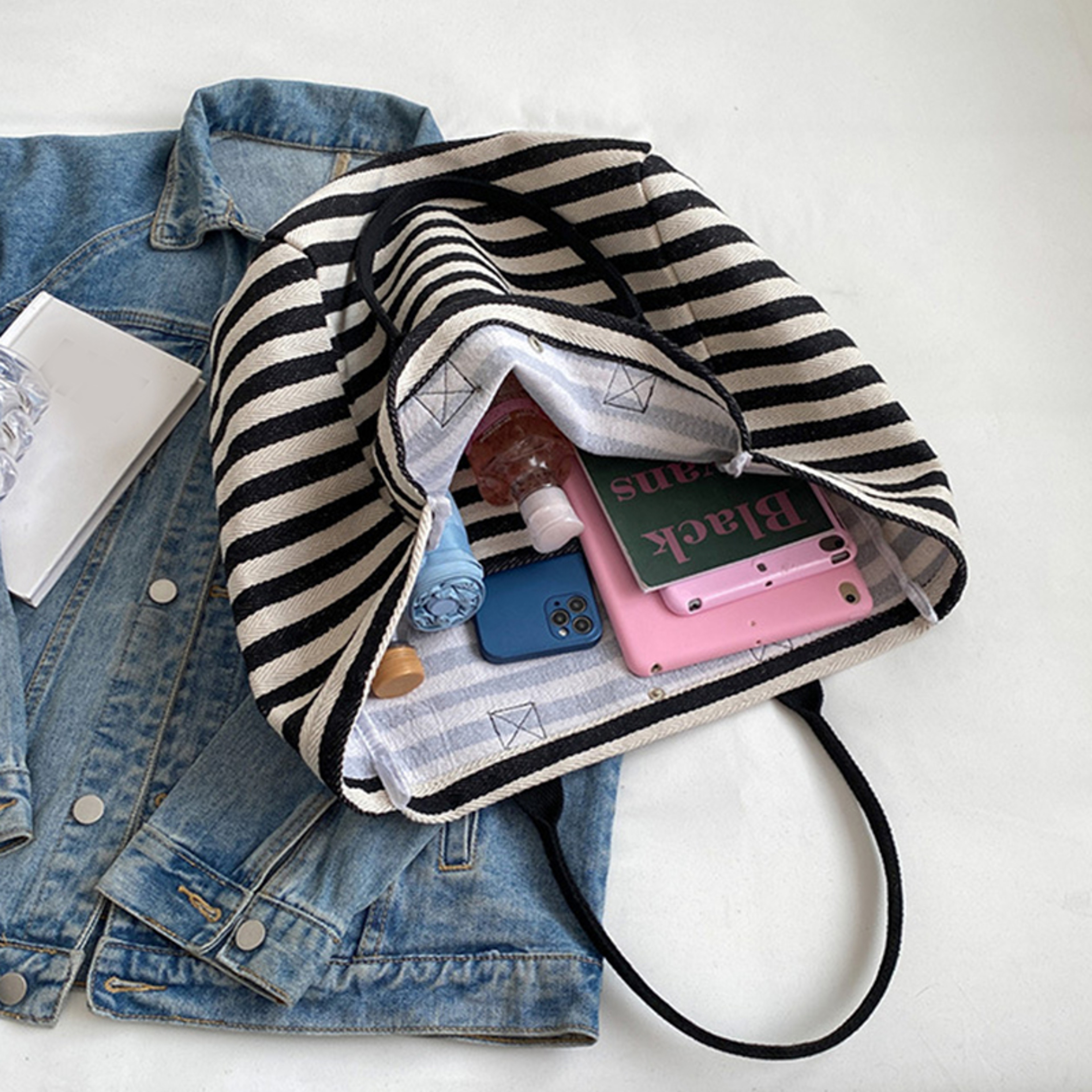 Aria Striped Canvas Tote Bag for Women, Large Shoulder Bag and Beach Travel Bookbag – view 5
