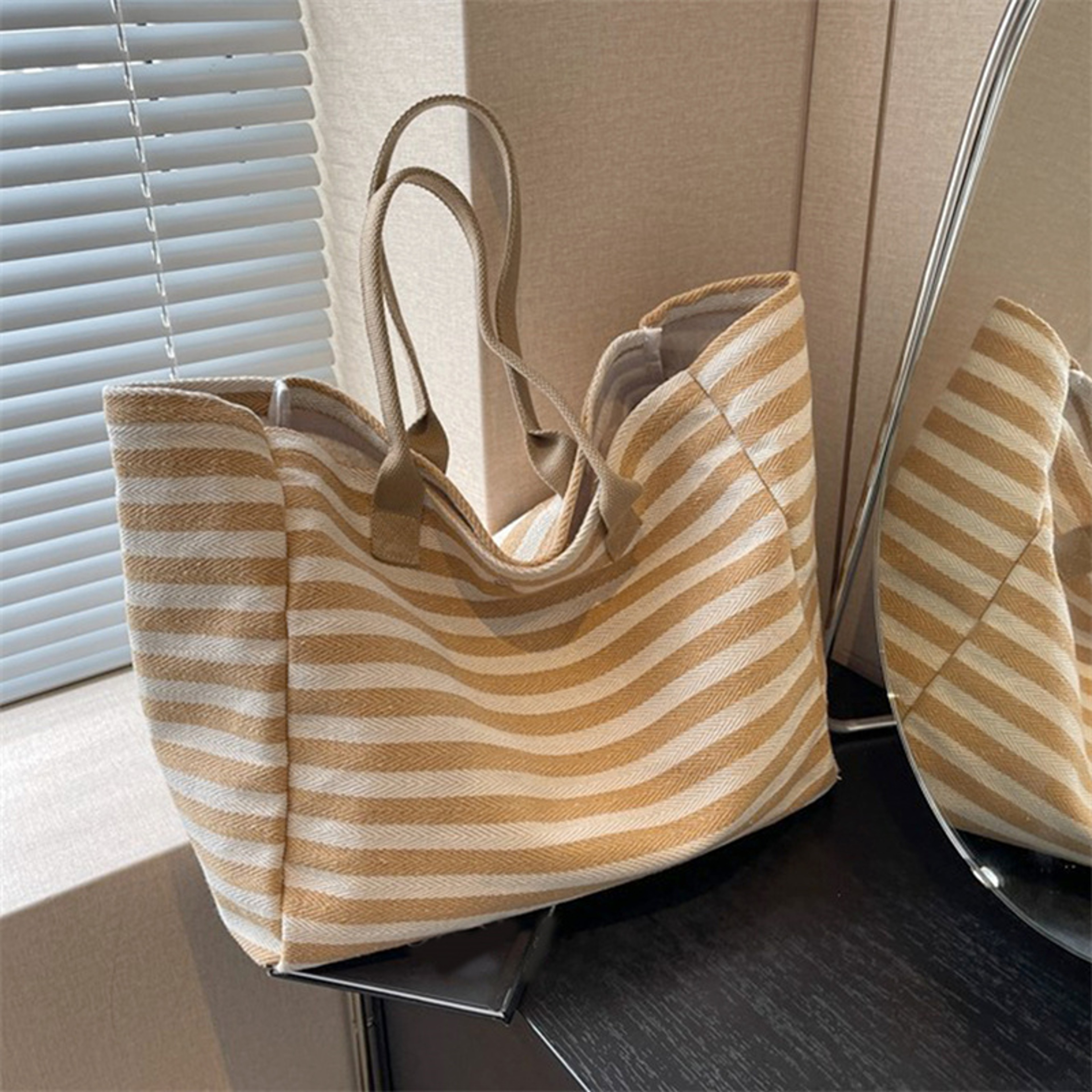 Aria Striped Canvas Tote Bag for Women, Large Shoulder Bag and Beach Travel Bookbag – view 8
