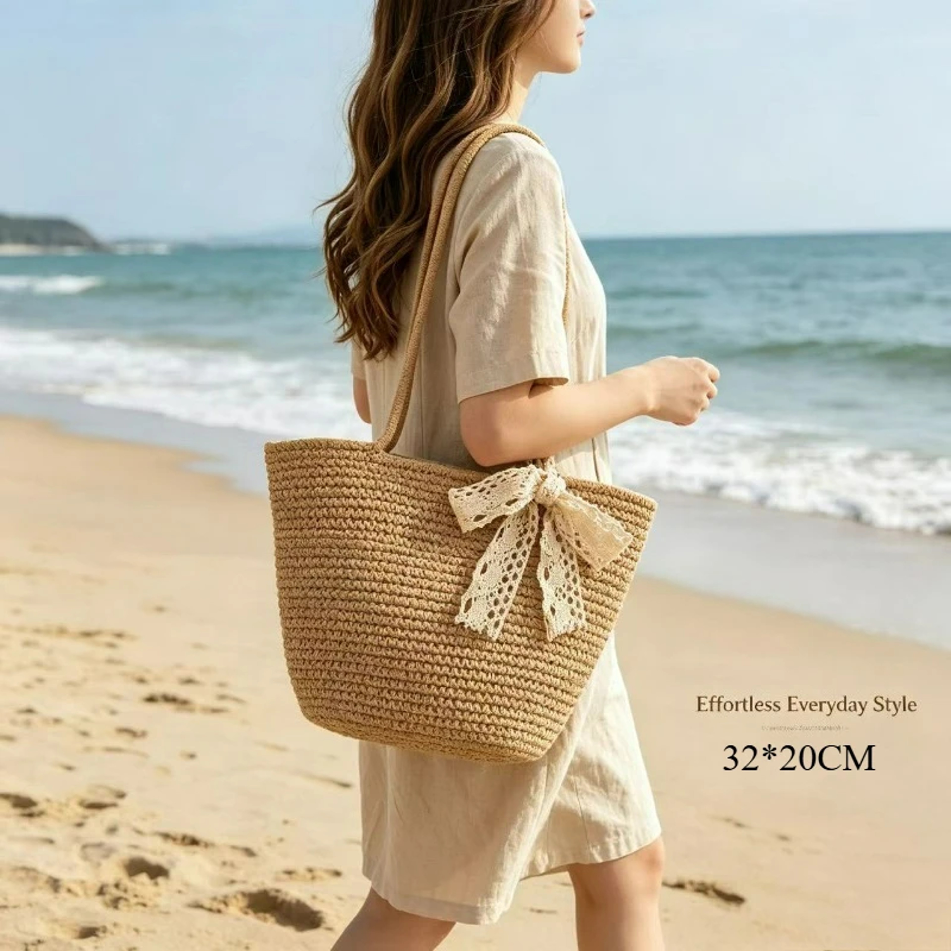 Handcrafted Straw Beach Tote For Summer Vacations 0