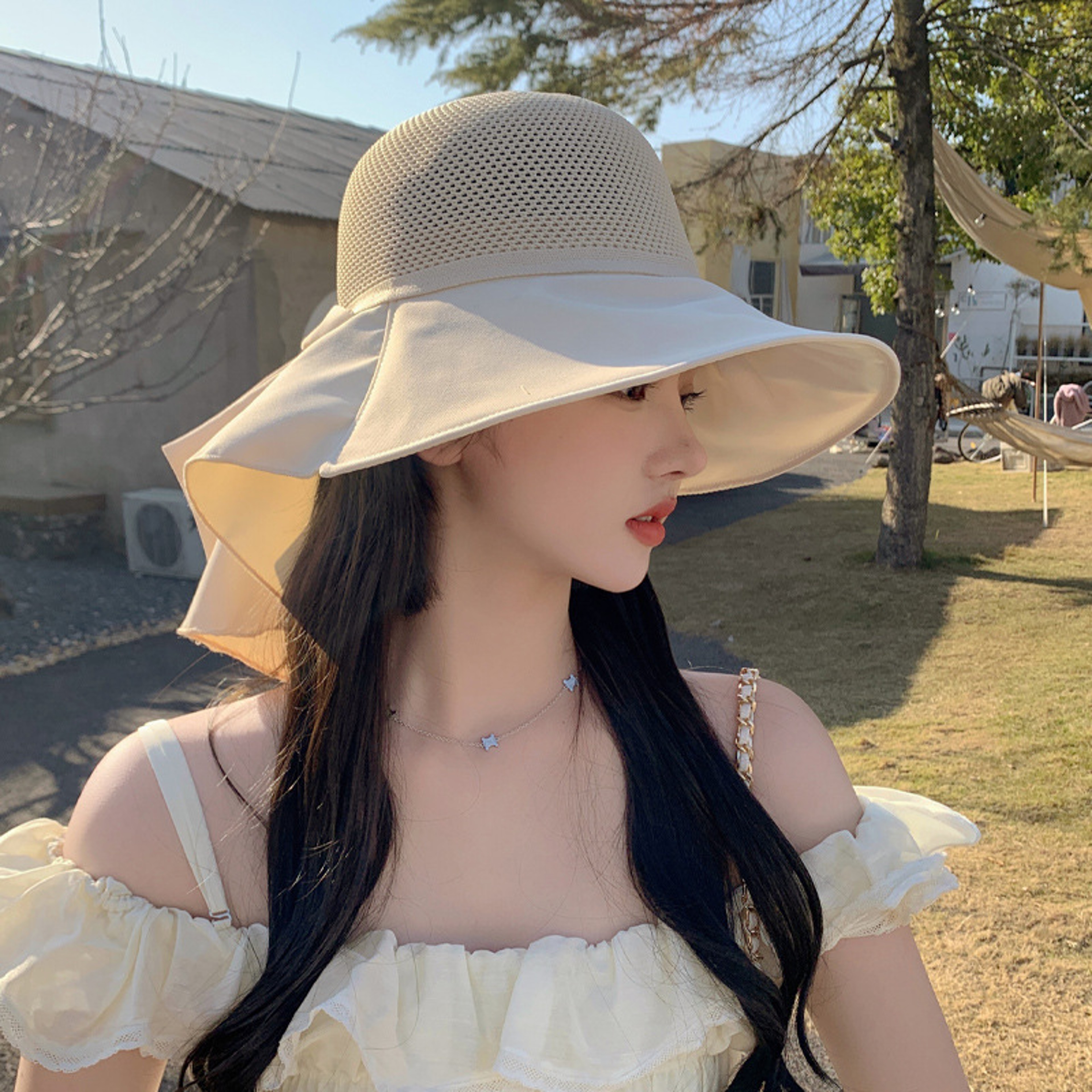 Women Summer Sun Protection Hat with Neck Flap – view 5