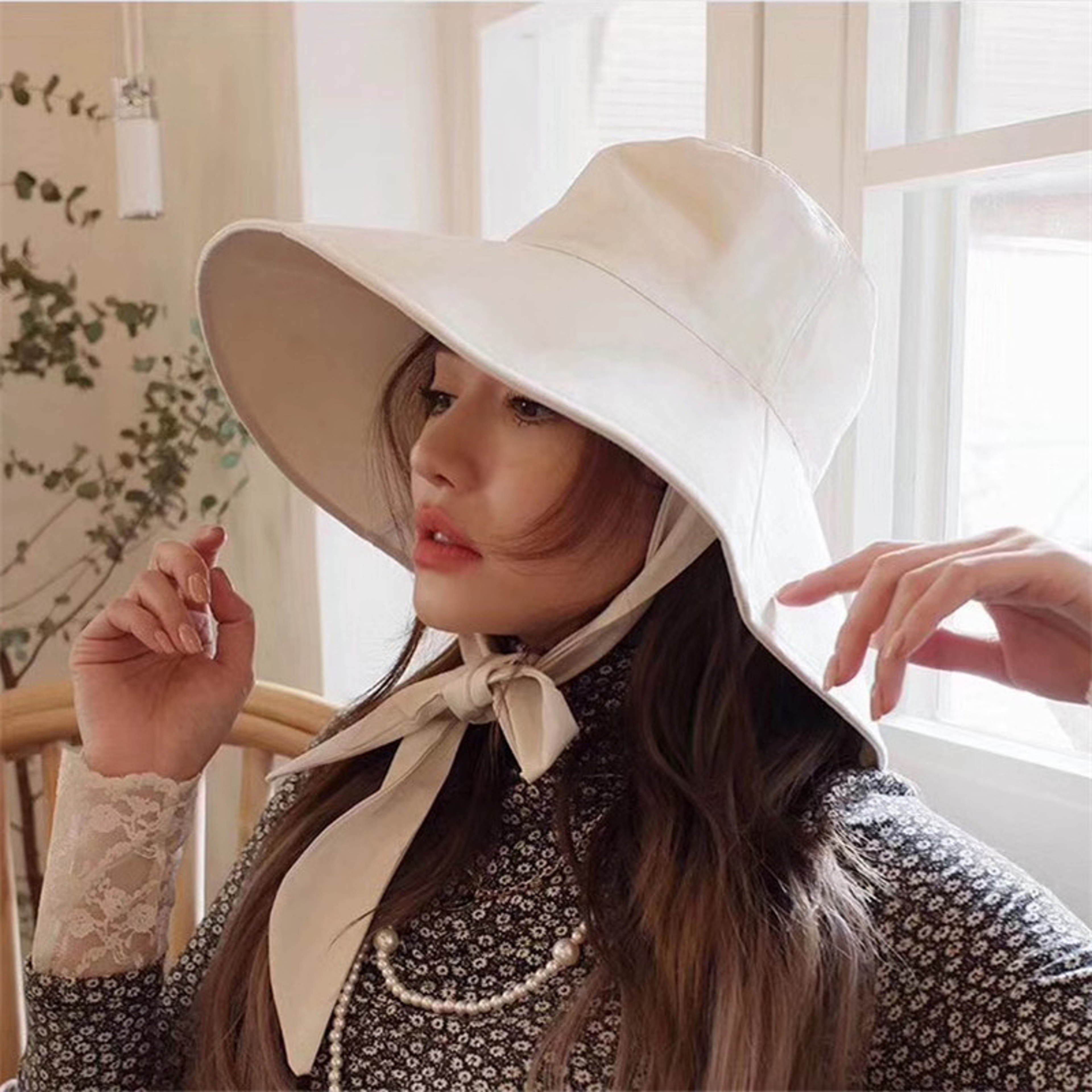 Korean Cotton Linen Wide Brim Sun Hat – view 1