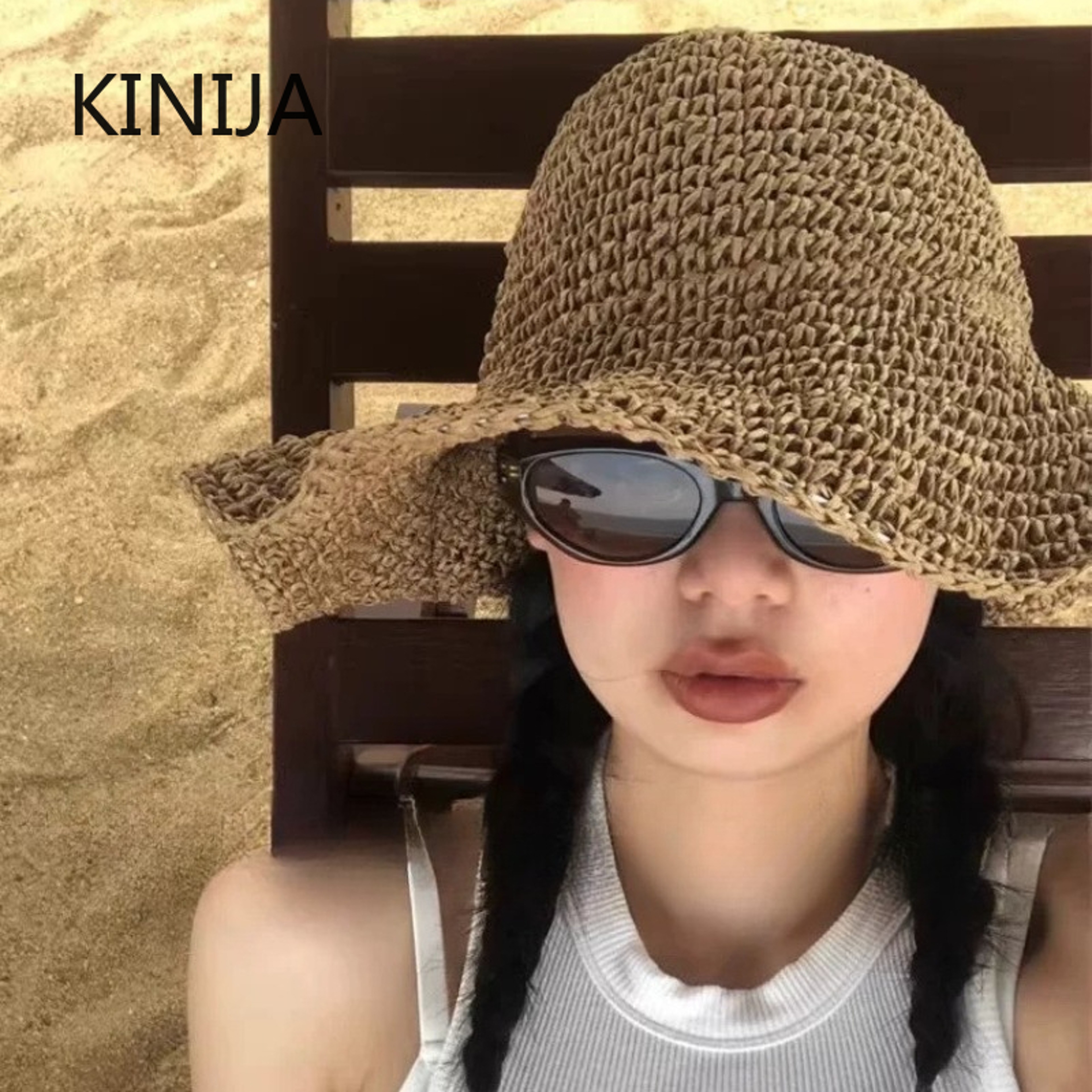 Women Panama Straw Hat Summer Beach Sun Hat 10cm Brim Floppy Travel Cap 2