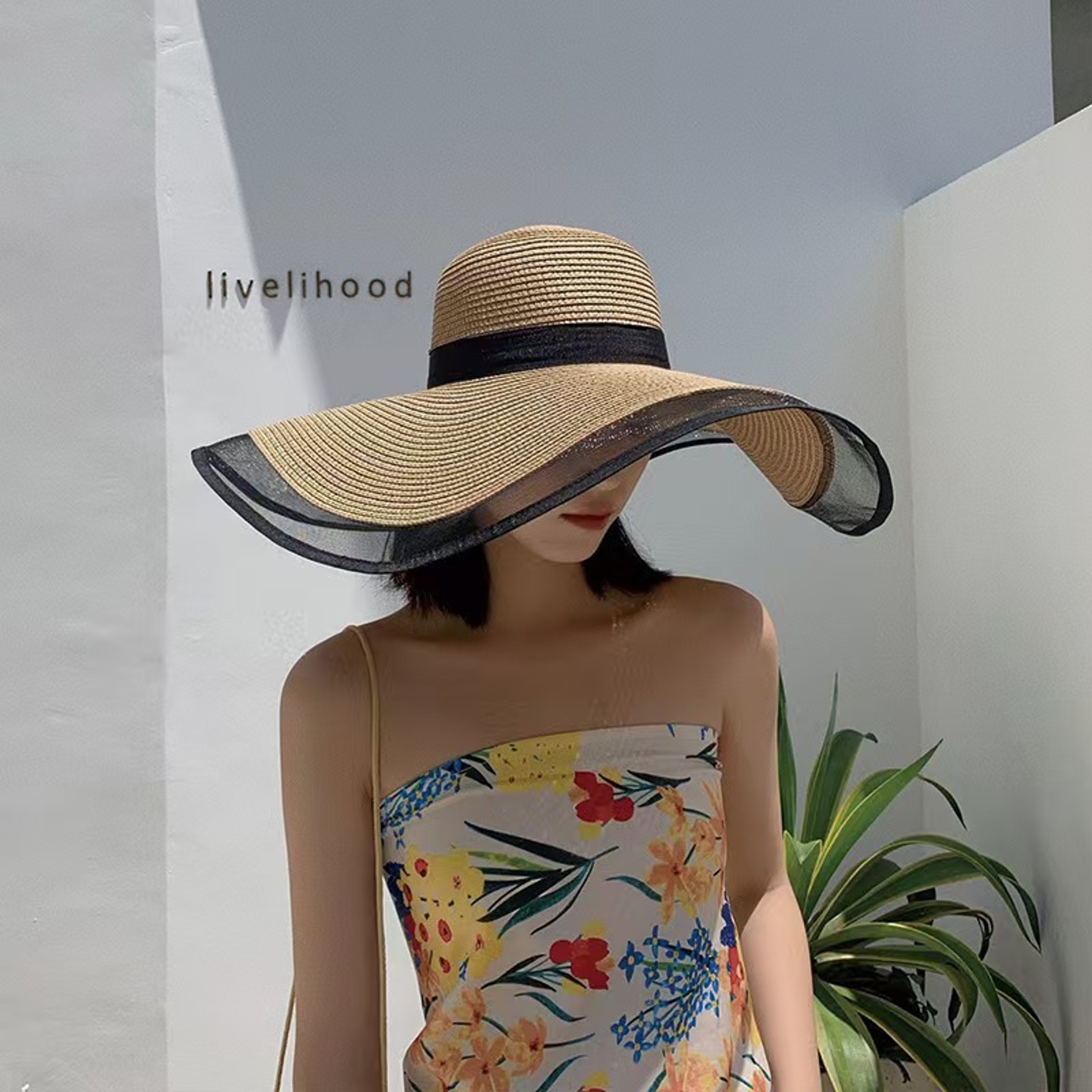 Women Wide Brim Sun Hat Foldable Straw Beach Cap – view 2