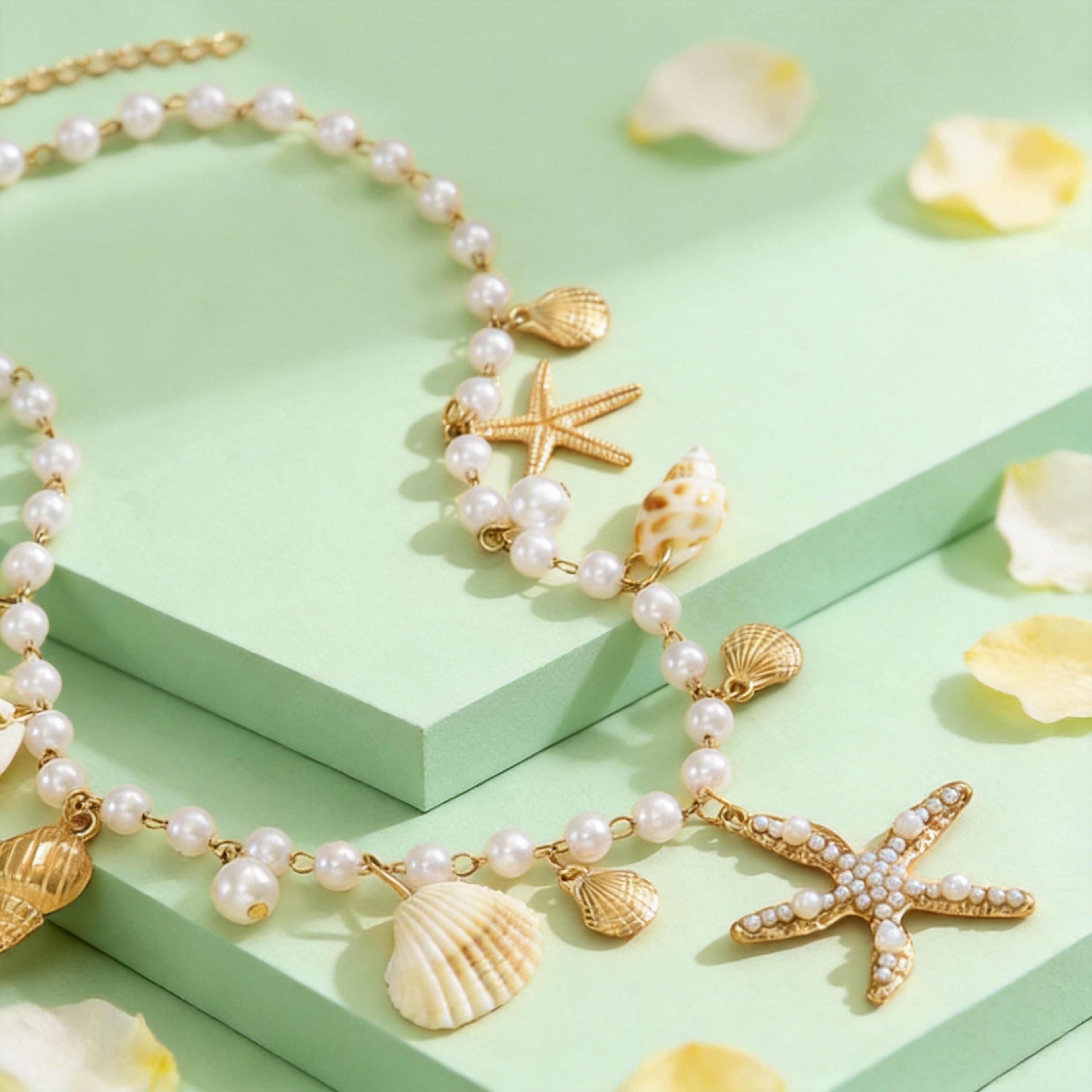 Golden Seaside Pearl Conch Necklace – view 3