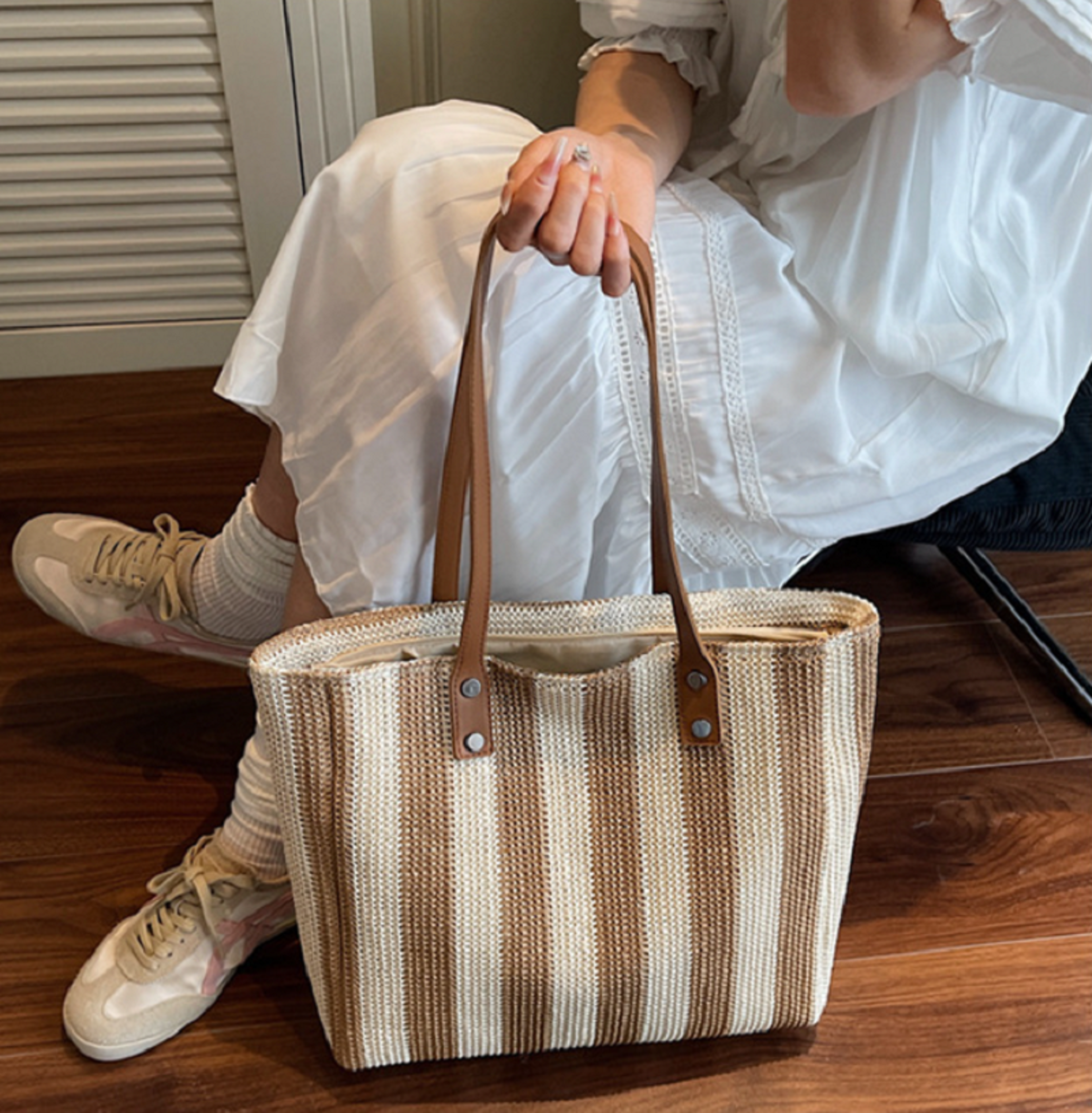 Classic Striped Straw Beach Bag – view 4