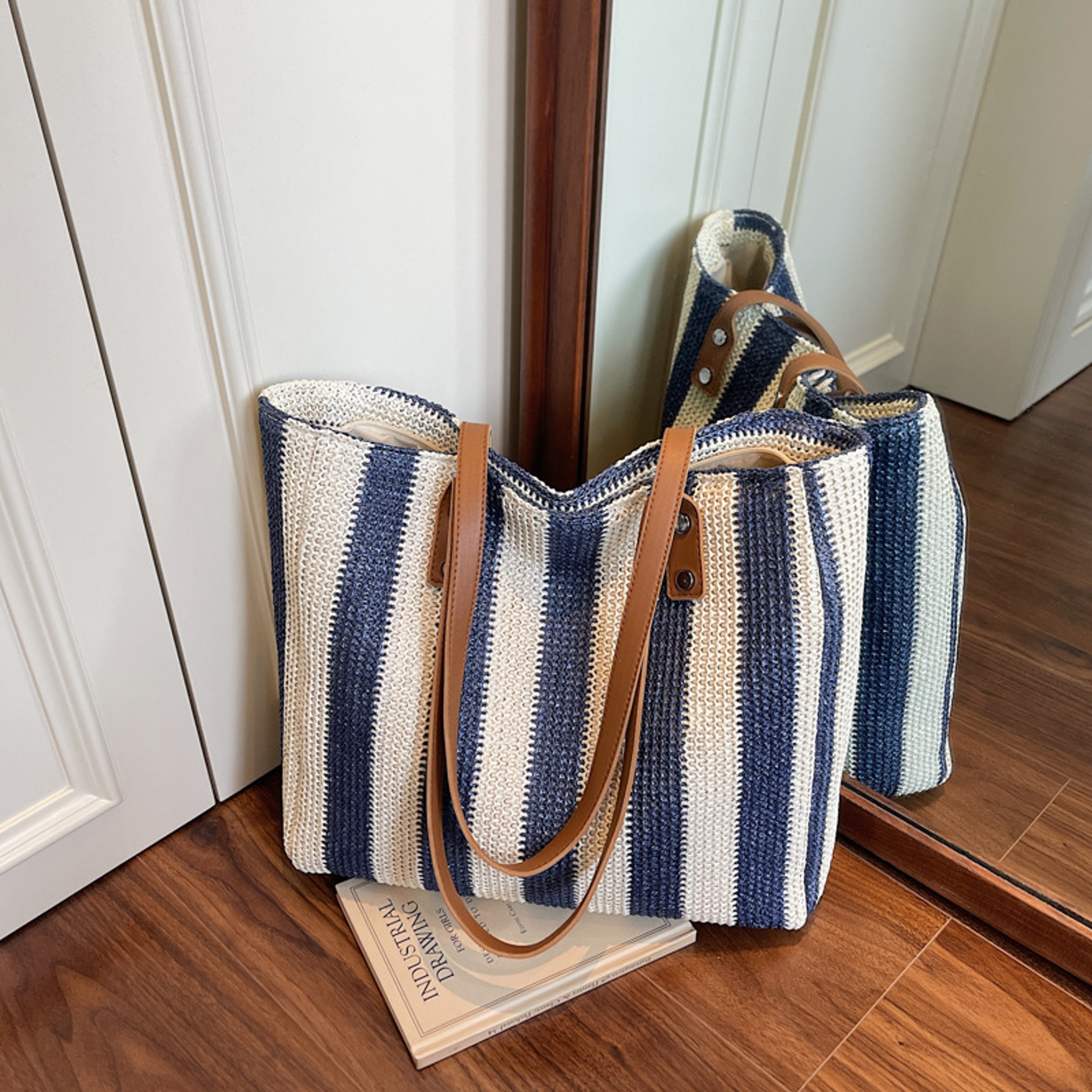 Classic Striped Straw Beach Bag – view 9