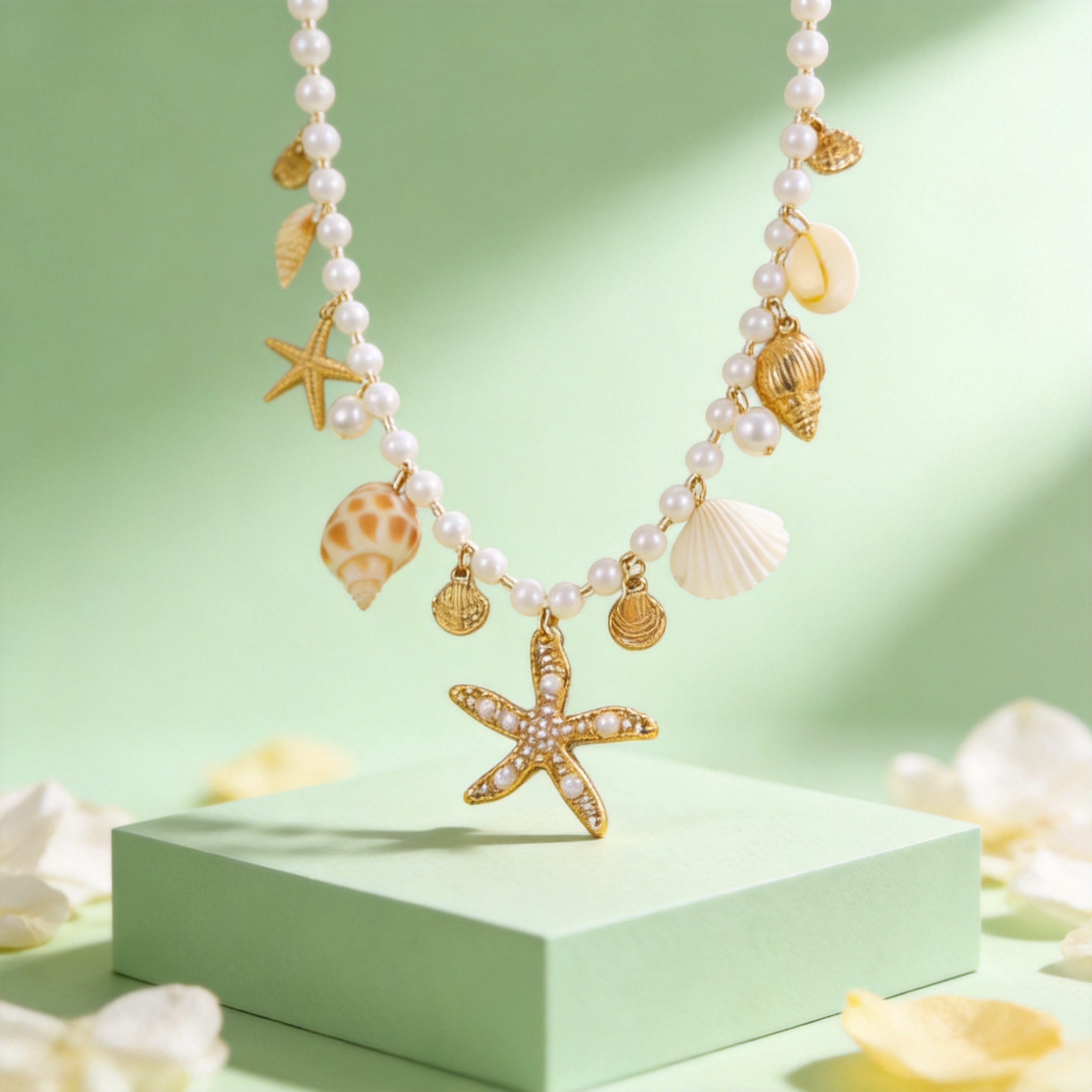Macaron Shell Starfish Statement Necklace for Summer Seaside Holidays – view 7