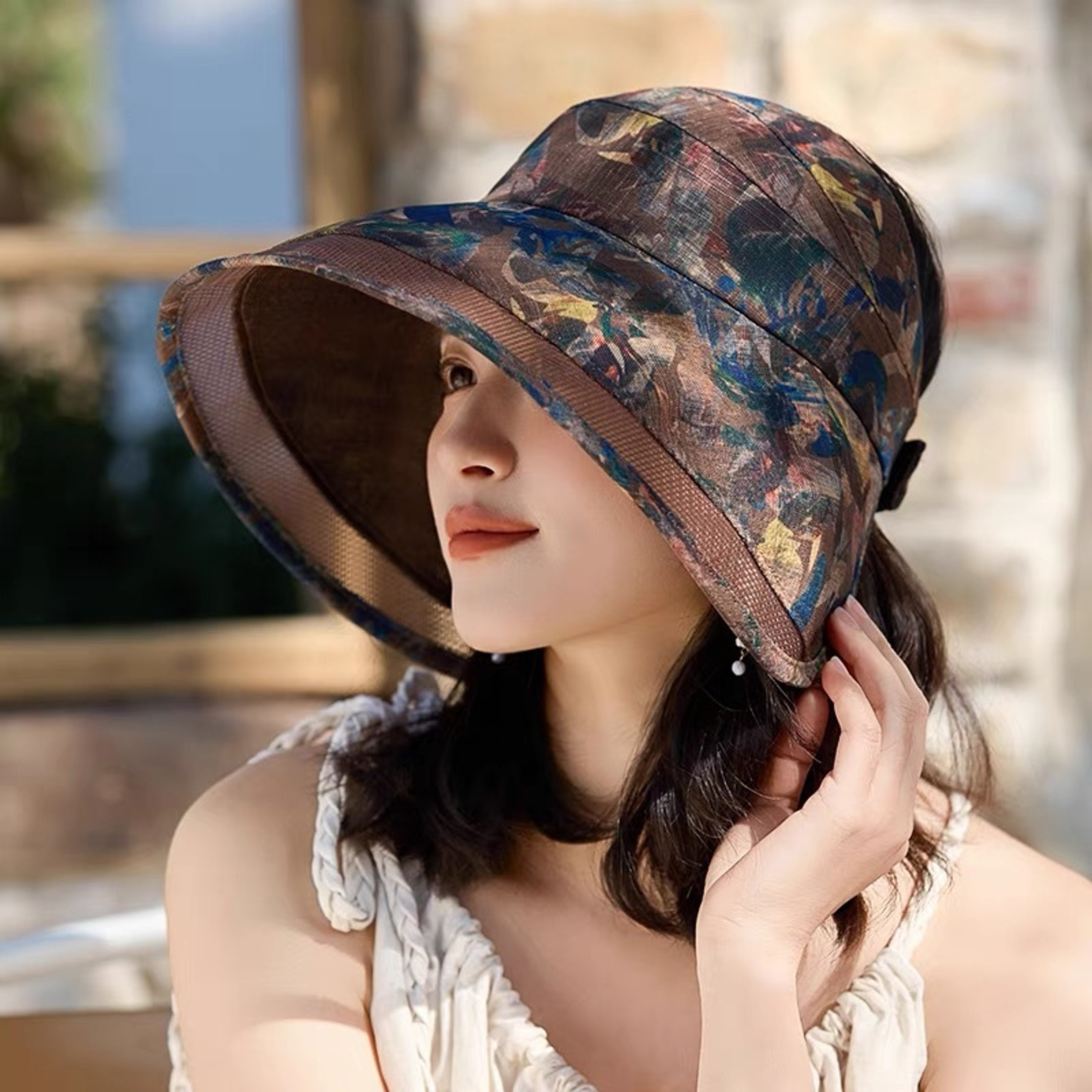Korean Floral Sun Hat for Women, Breathable Mesh Bucket Cap with Wide Brim – view 1