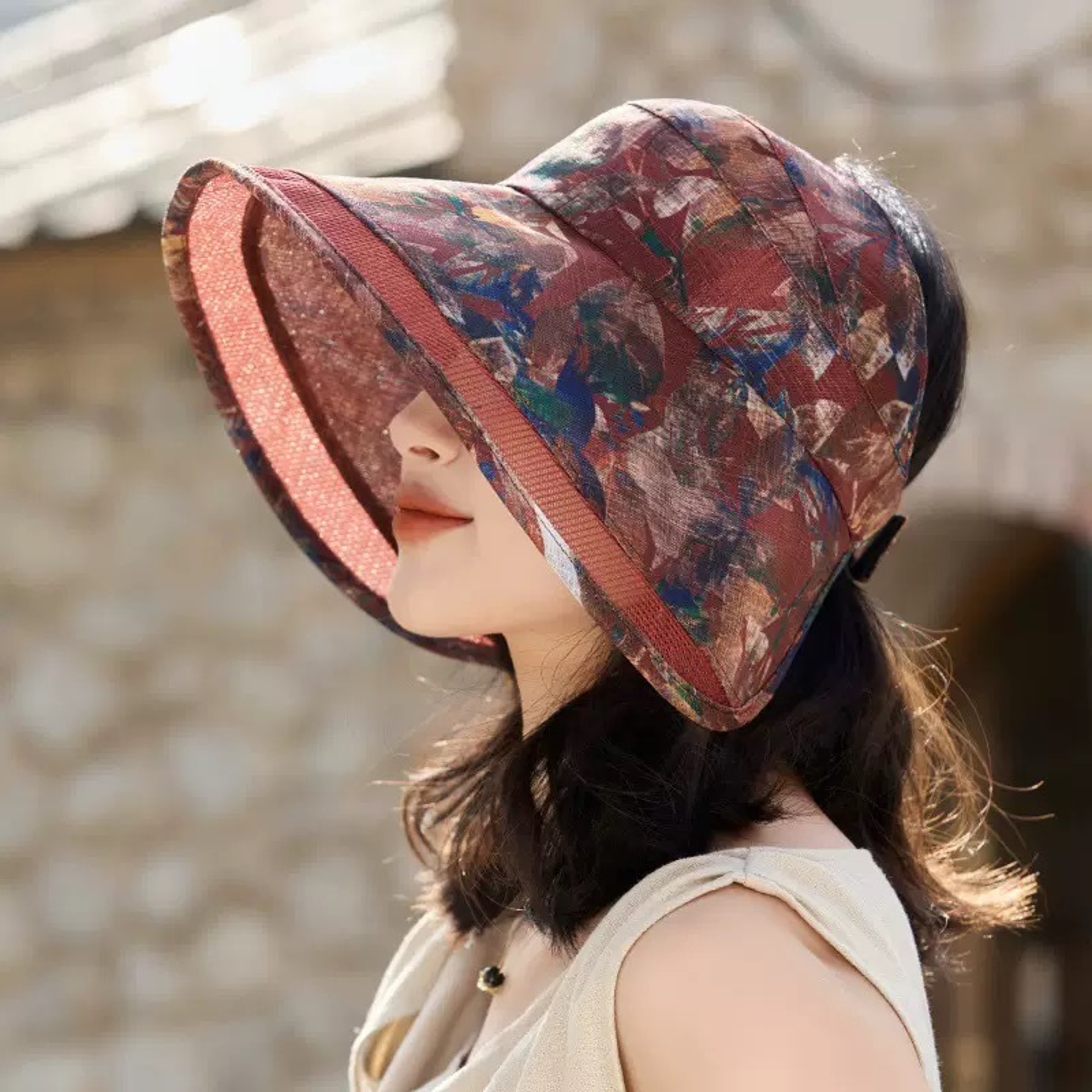 Korean Floral Sun Hat for Women, Breathable Mesh Bucket Cap with Wide Brim – view 8