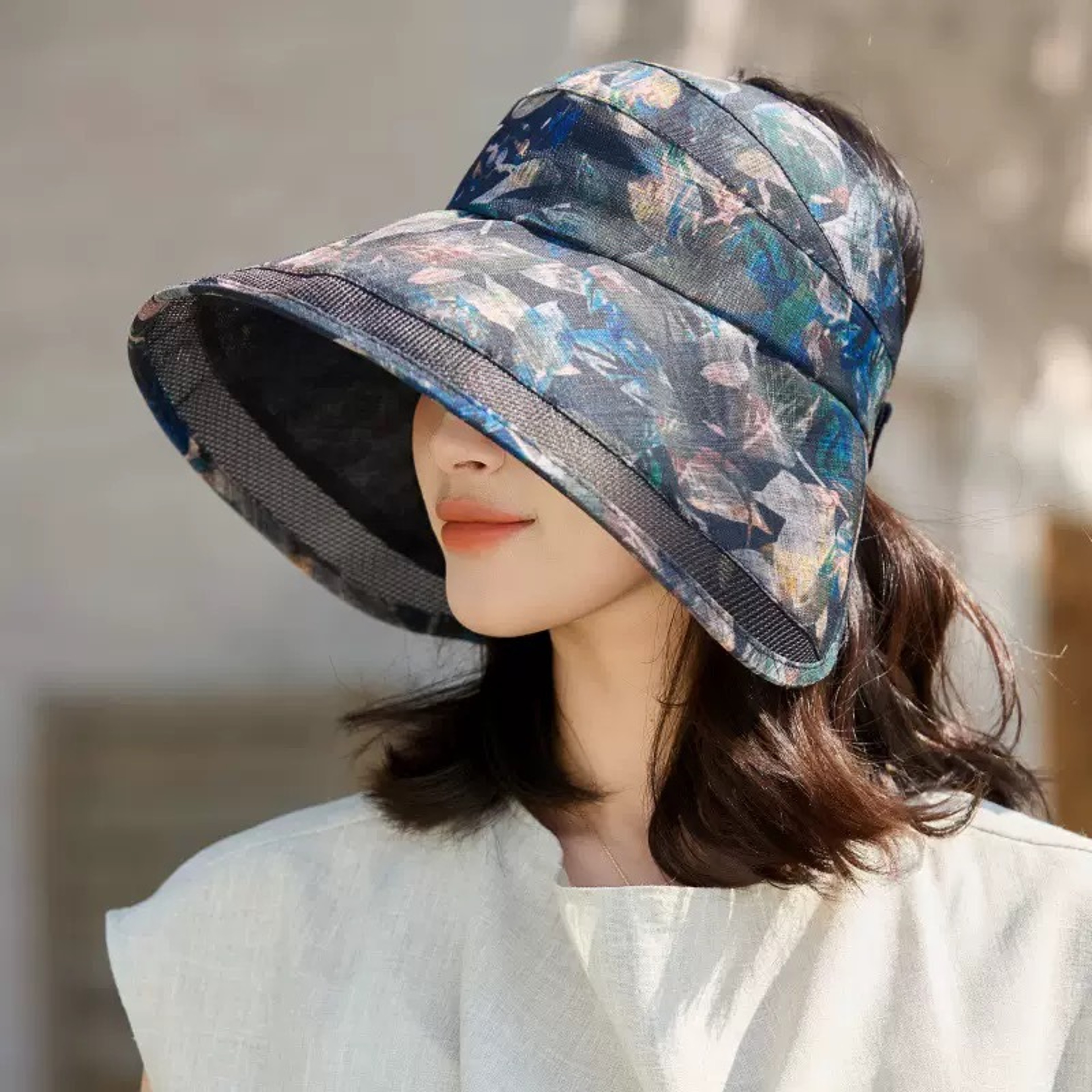 Korean Floral Sun Hat for Women, Breathable Mesh Bucket Cap with Wide Brim – view 9