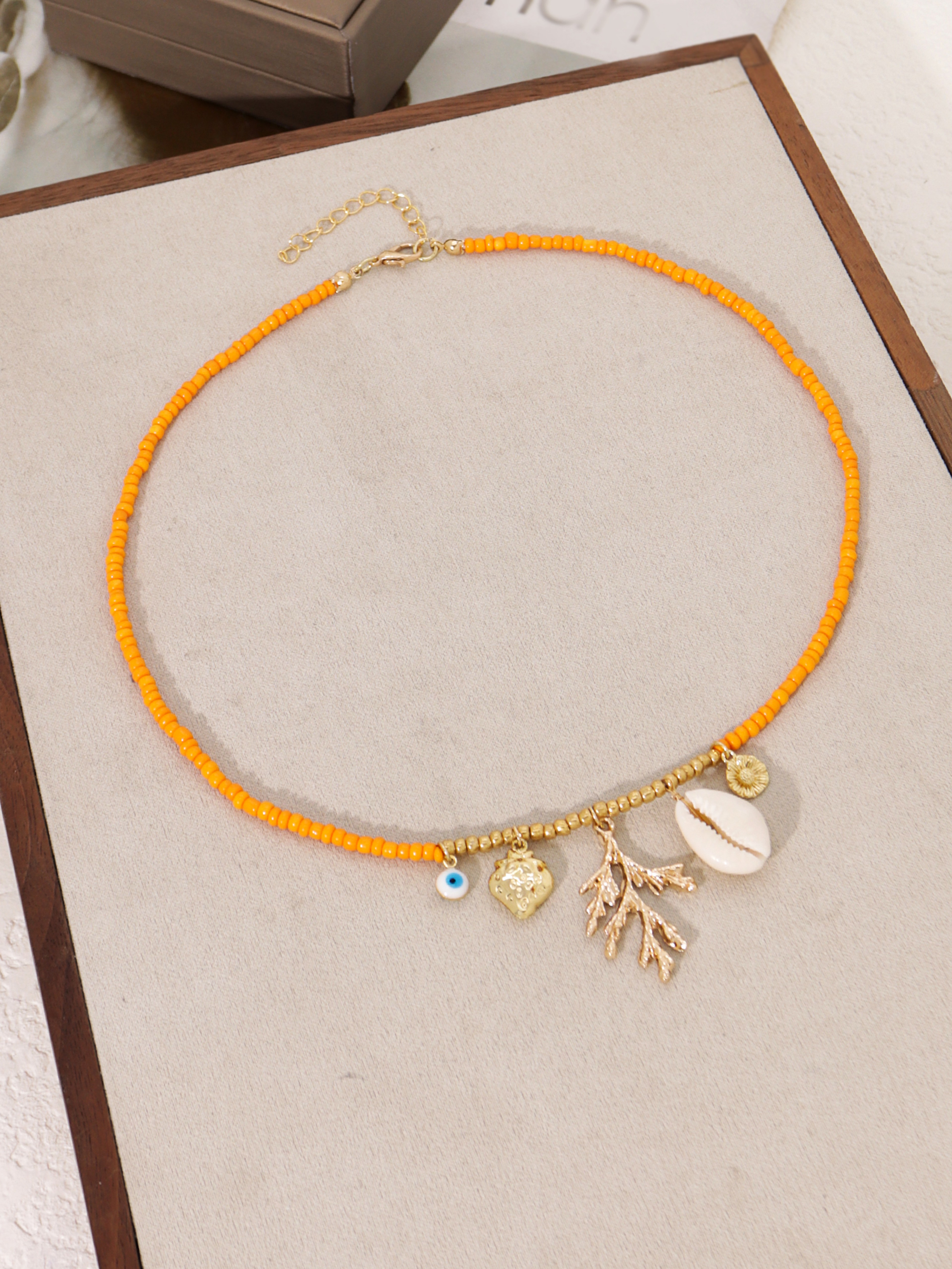 Bohemian Shell Strawberry Evil Eye Pendant Necklace – view 4