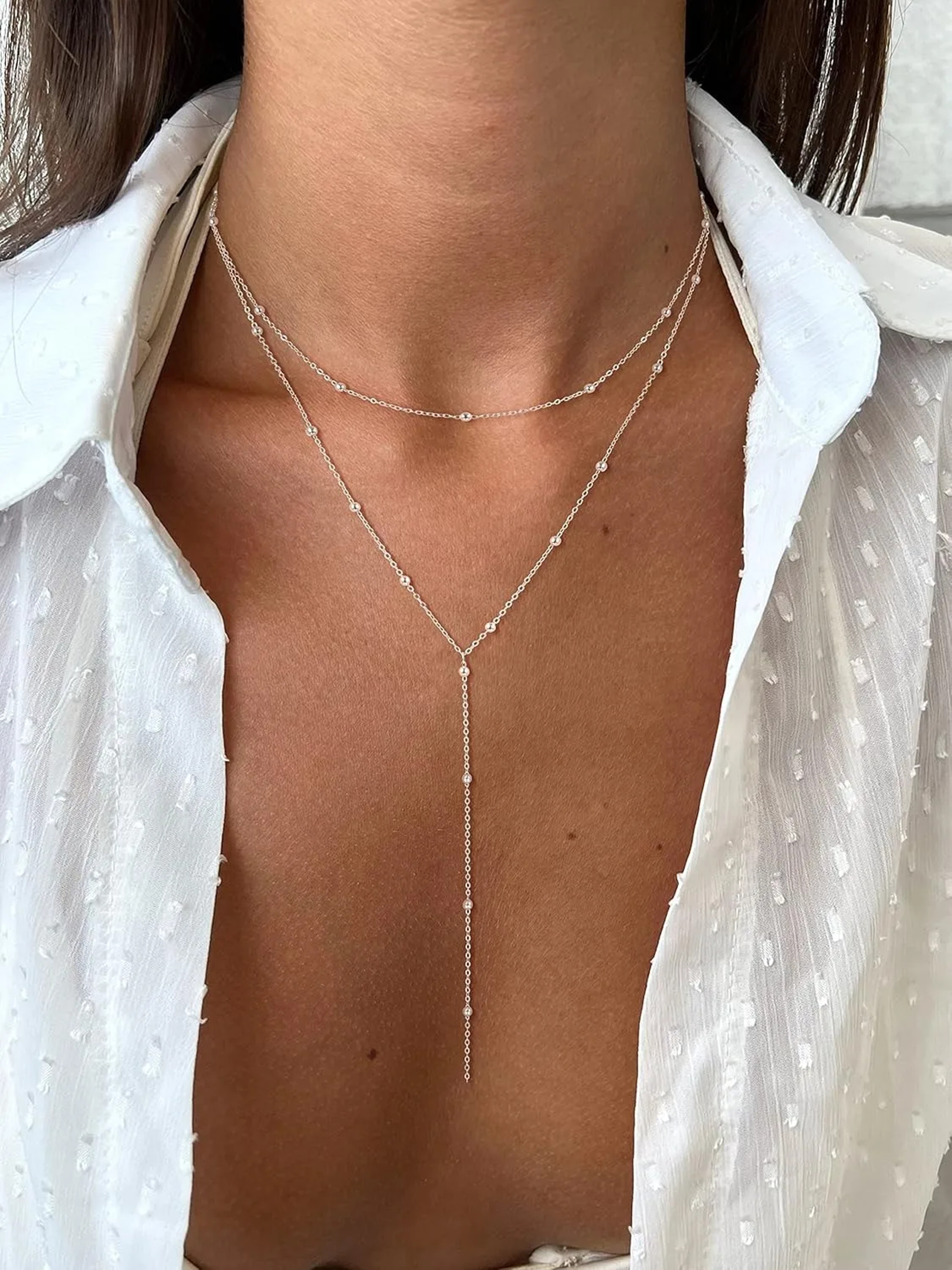 Gold YShaped Layered Beaded Pendant Necklace For Women 2