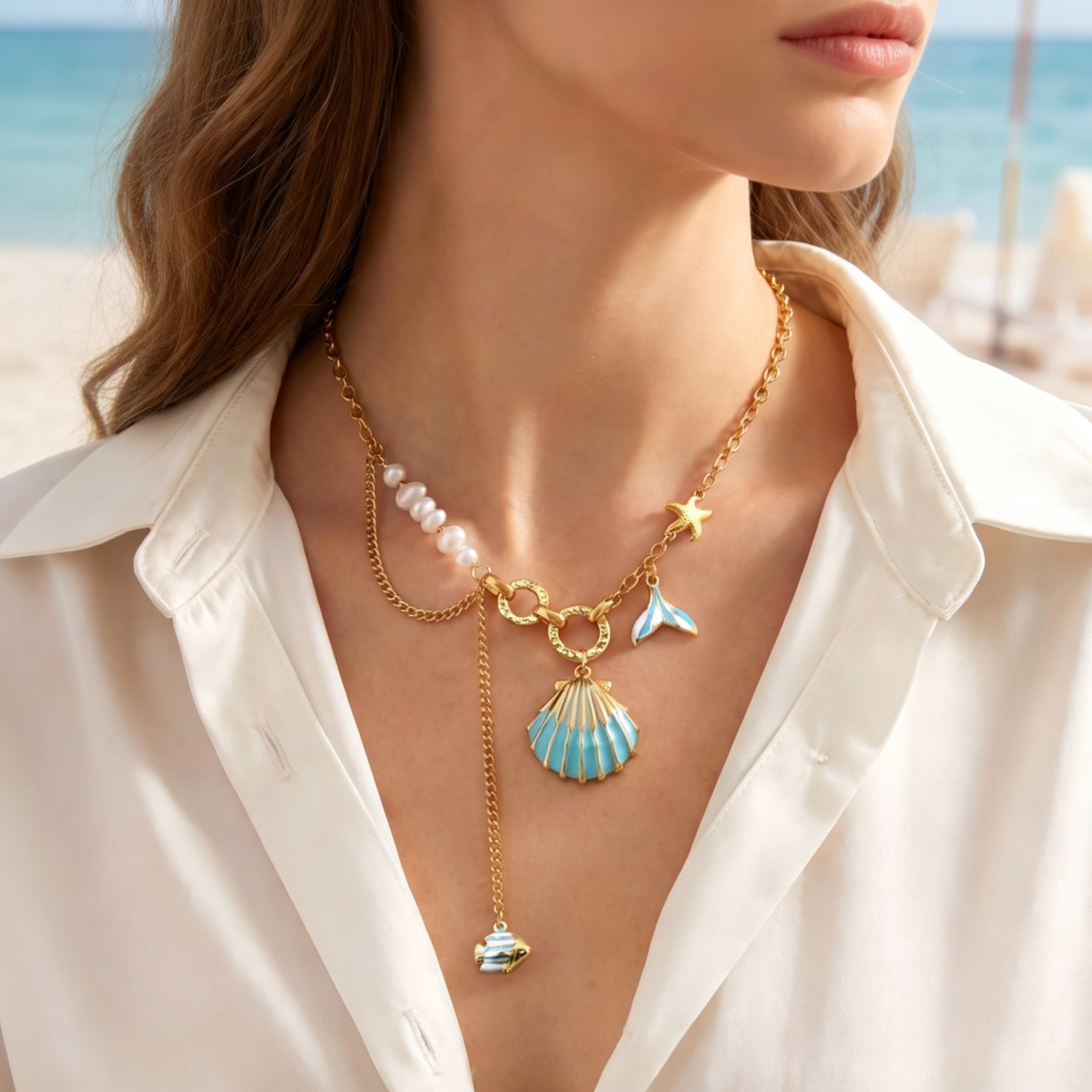 Ocean Whisper Shell and Starfish Pearl Necklace – view 2