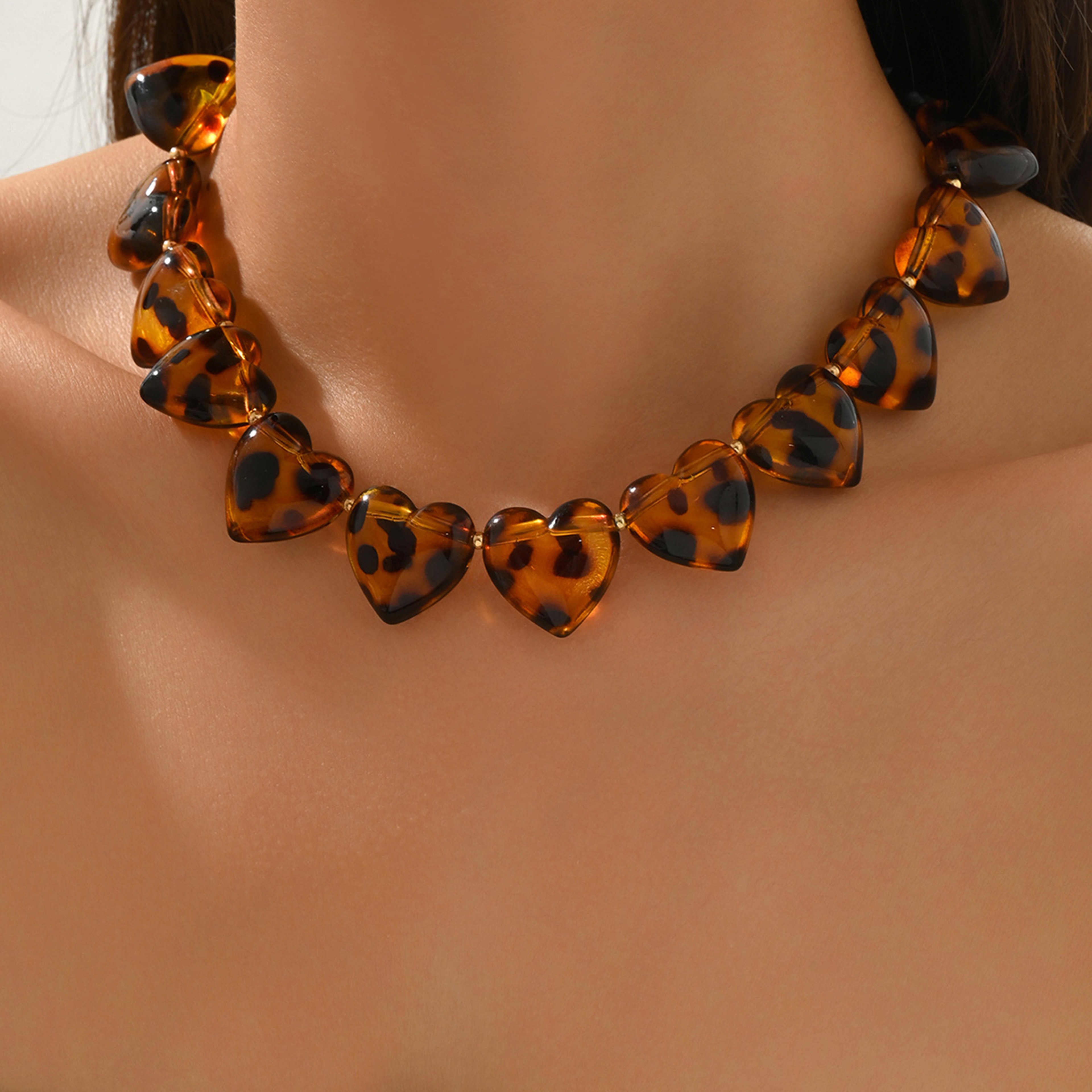 Leopard Print Heart Beaded Choker Necklace – view 1