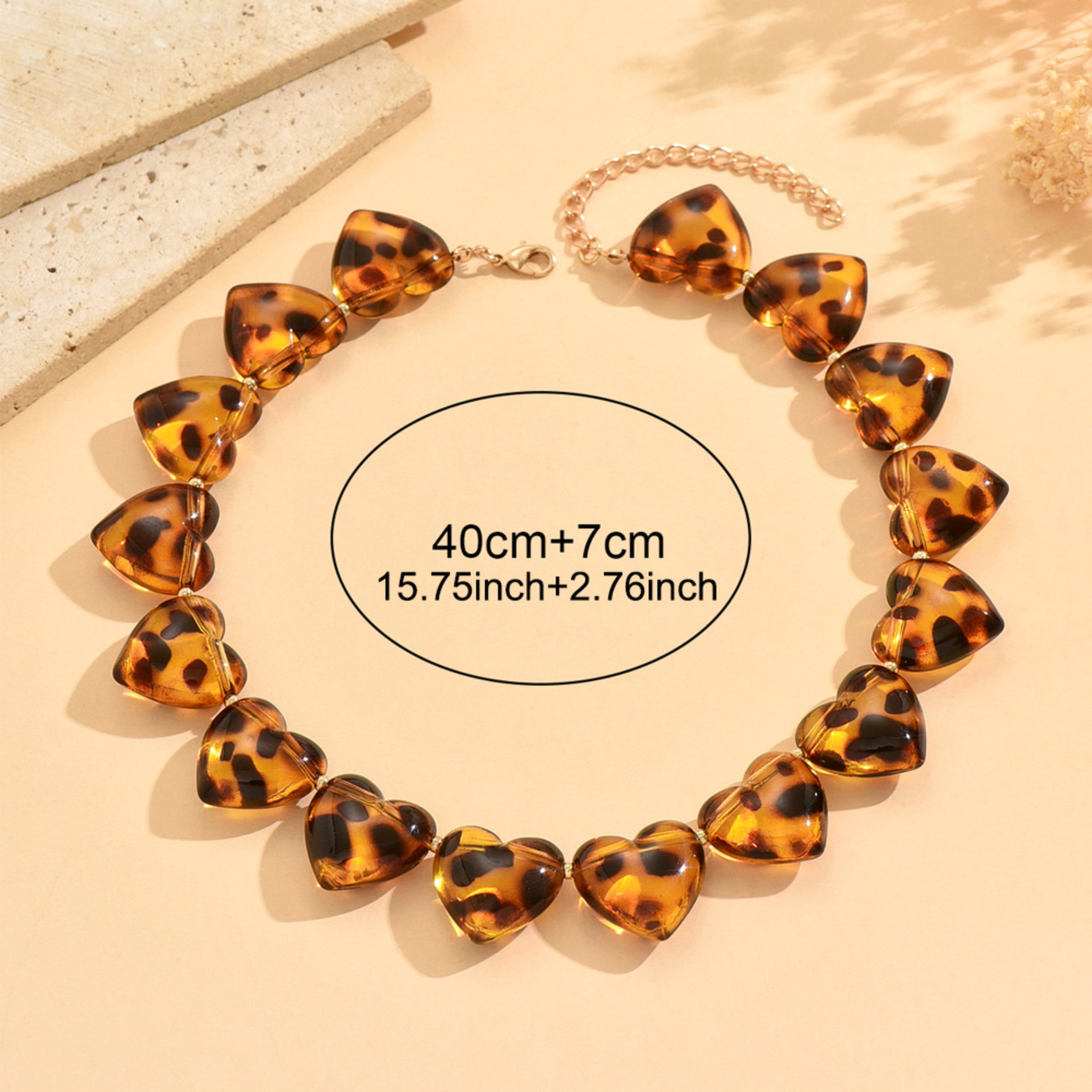 Leopard Print Heart Beaded Choker Necklace – view 4