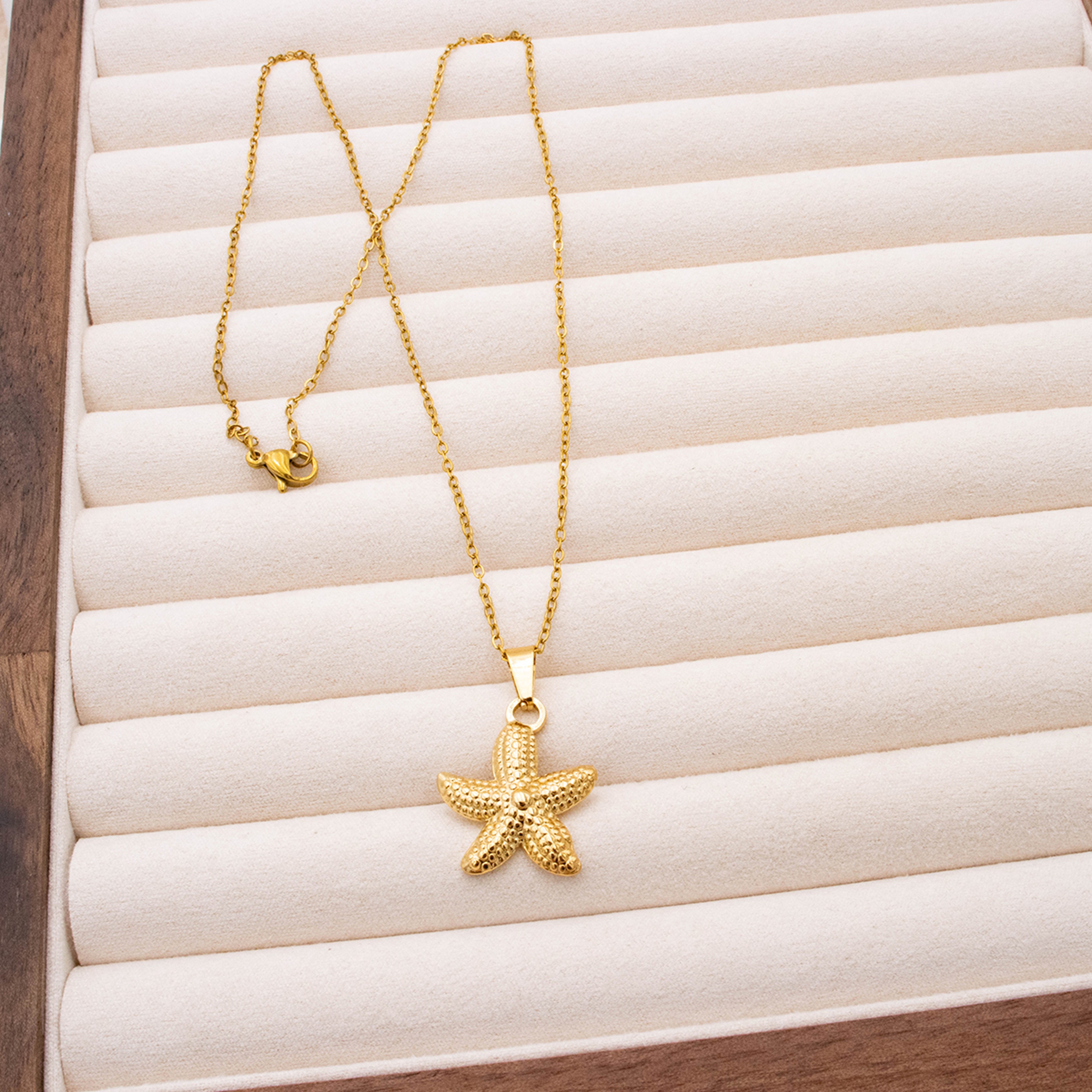Gold Starfish Pendant Necklace For Women Stainless Steel Waterproof Beach Jewelry 1