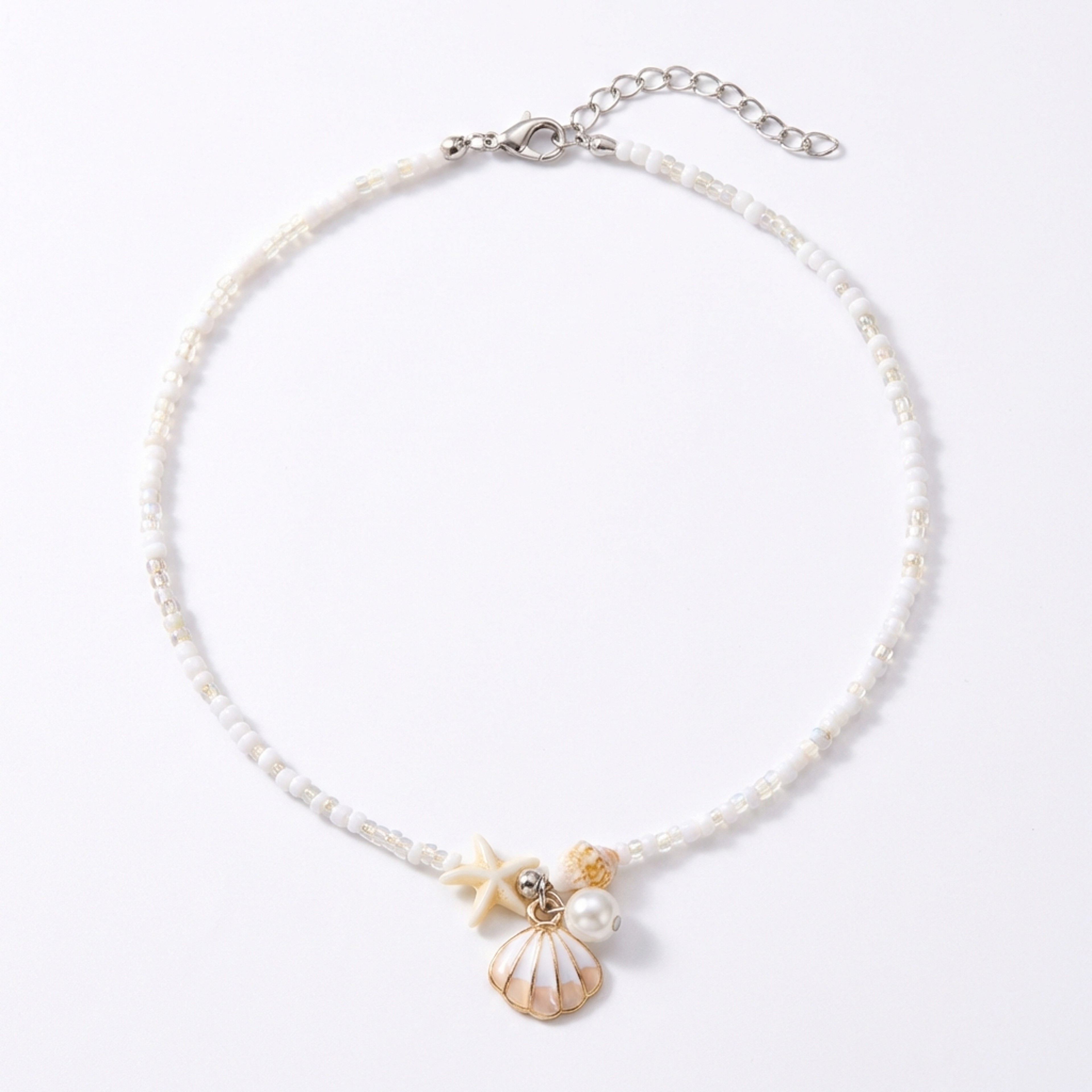 Boho Beaded Choker Necklace With Vintage Silver Shell And Starfish Pendant For Beach Vacation 0