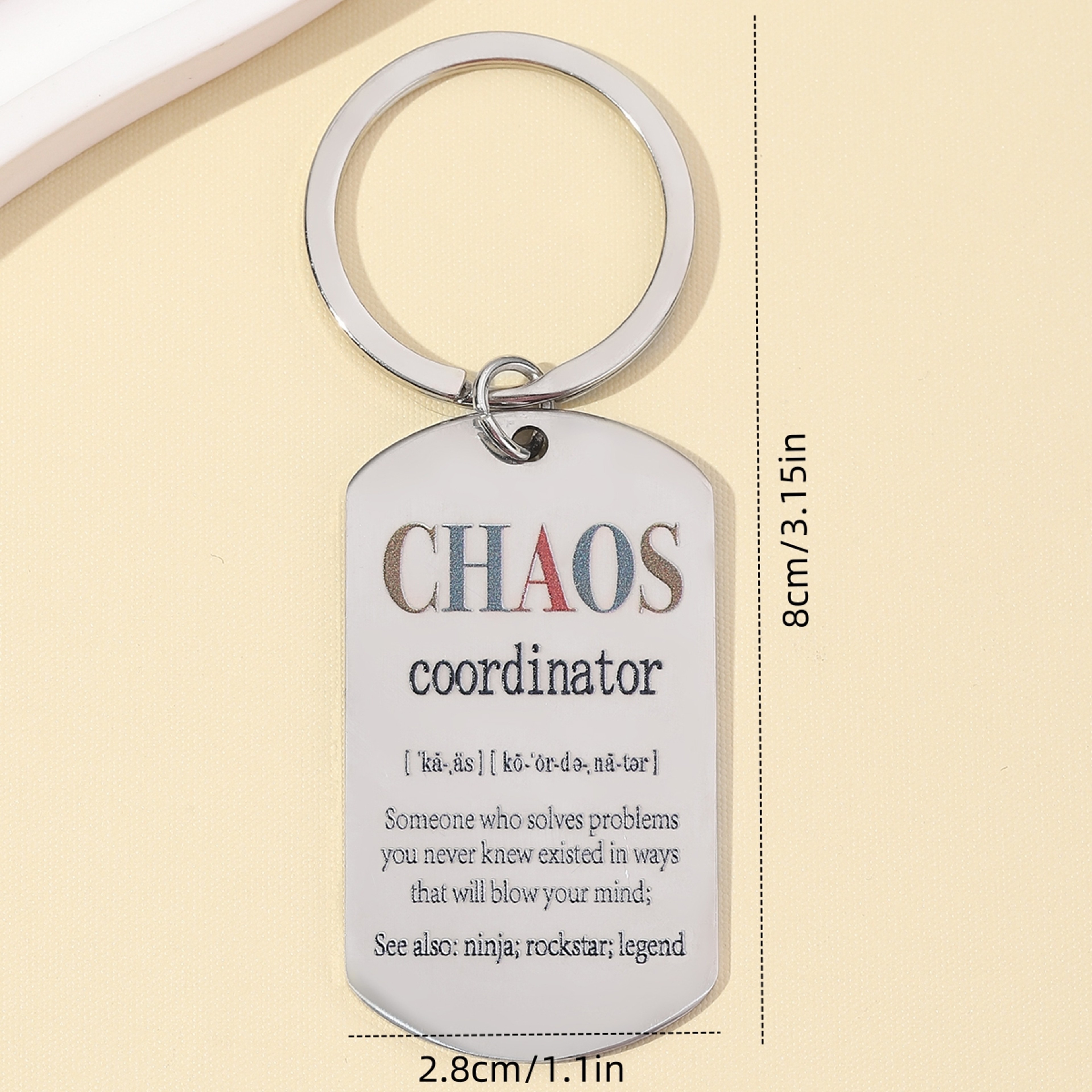 Spanish Chaos Coordinator Stainless Steel Keychain for Boss and Coworkers – view 3