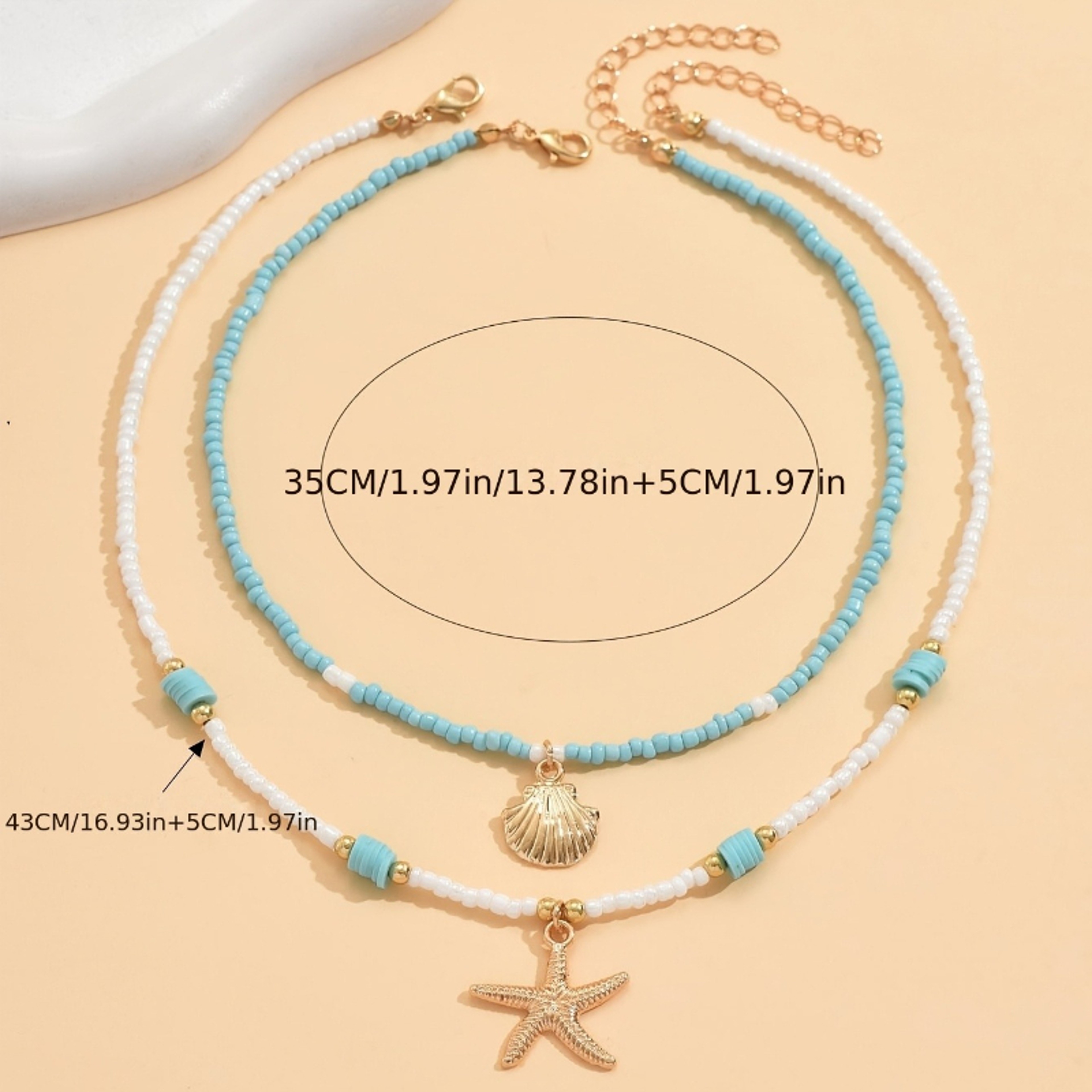 Bohemian Double Layered Necklace with Starfish Shell Pendant – view 5