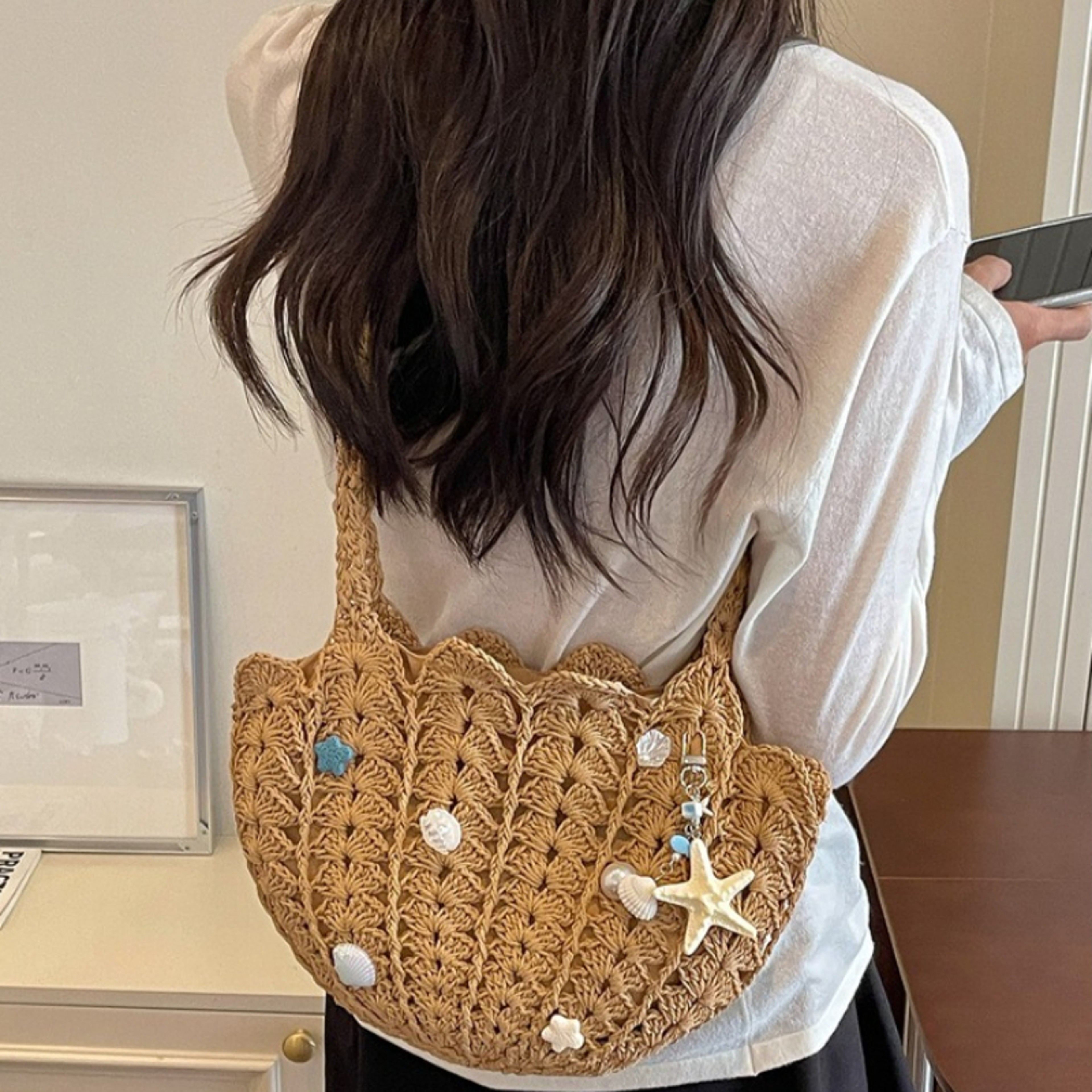 Summer Shell Hollow Woven Shoulder Bag – view 4