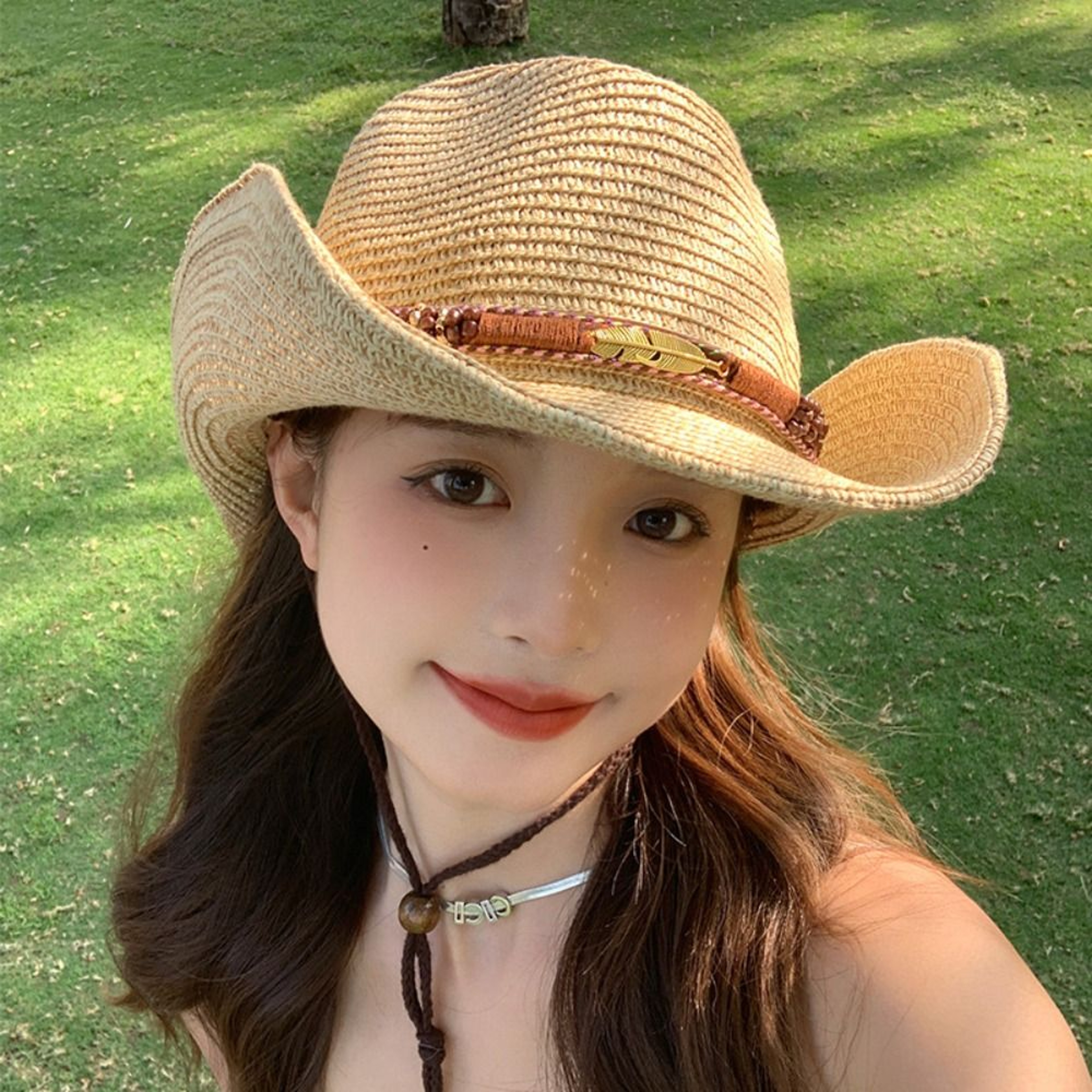 Womens Straw Cowboy Hat Wide Brim Sun Hat for Summer Travel – view 1