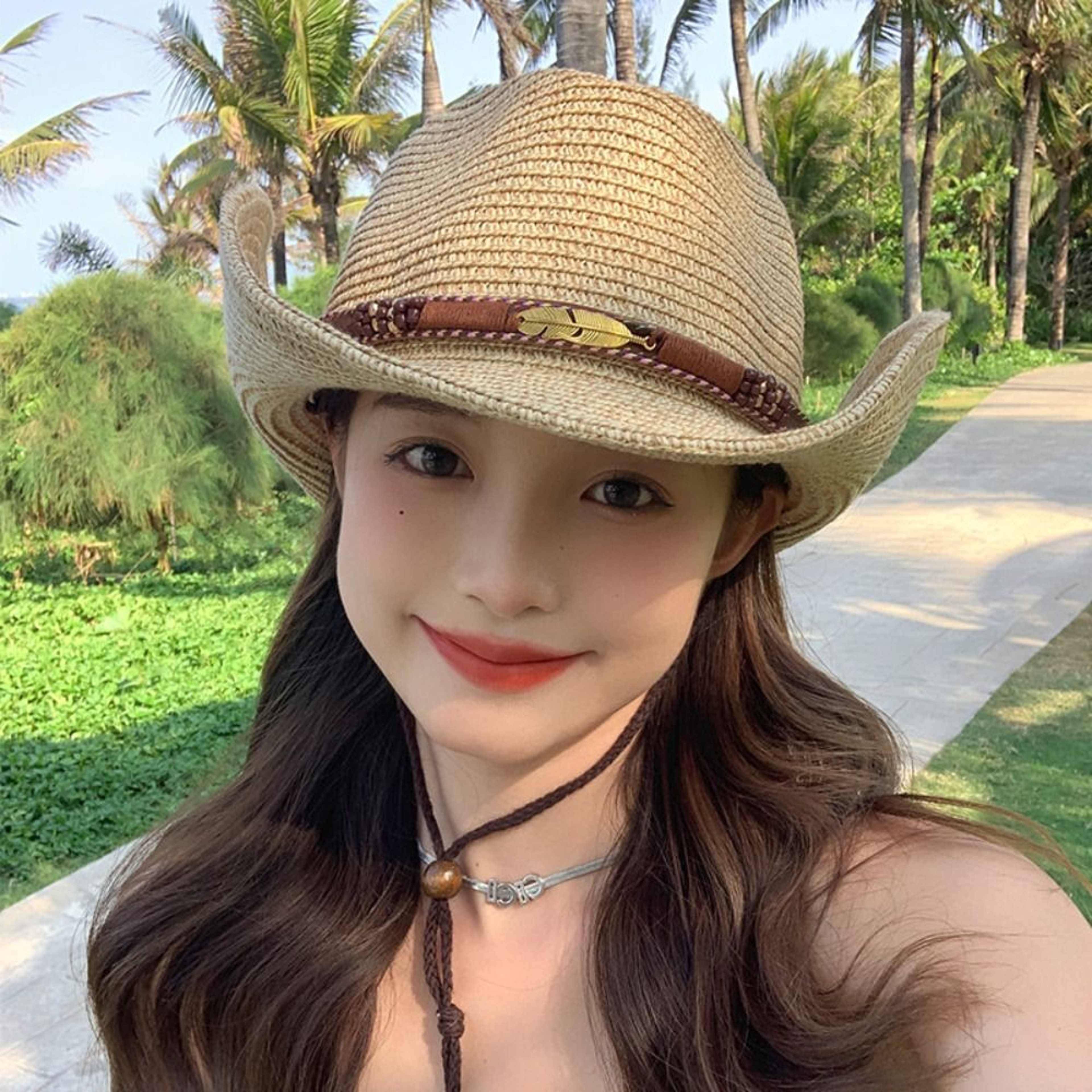 Womens Straw Cowboy Hat Wide Brim Sun Hat for Summer Travel – view 4