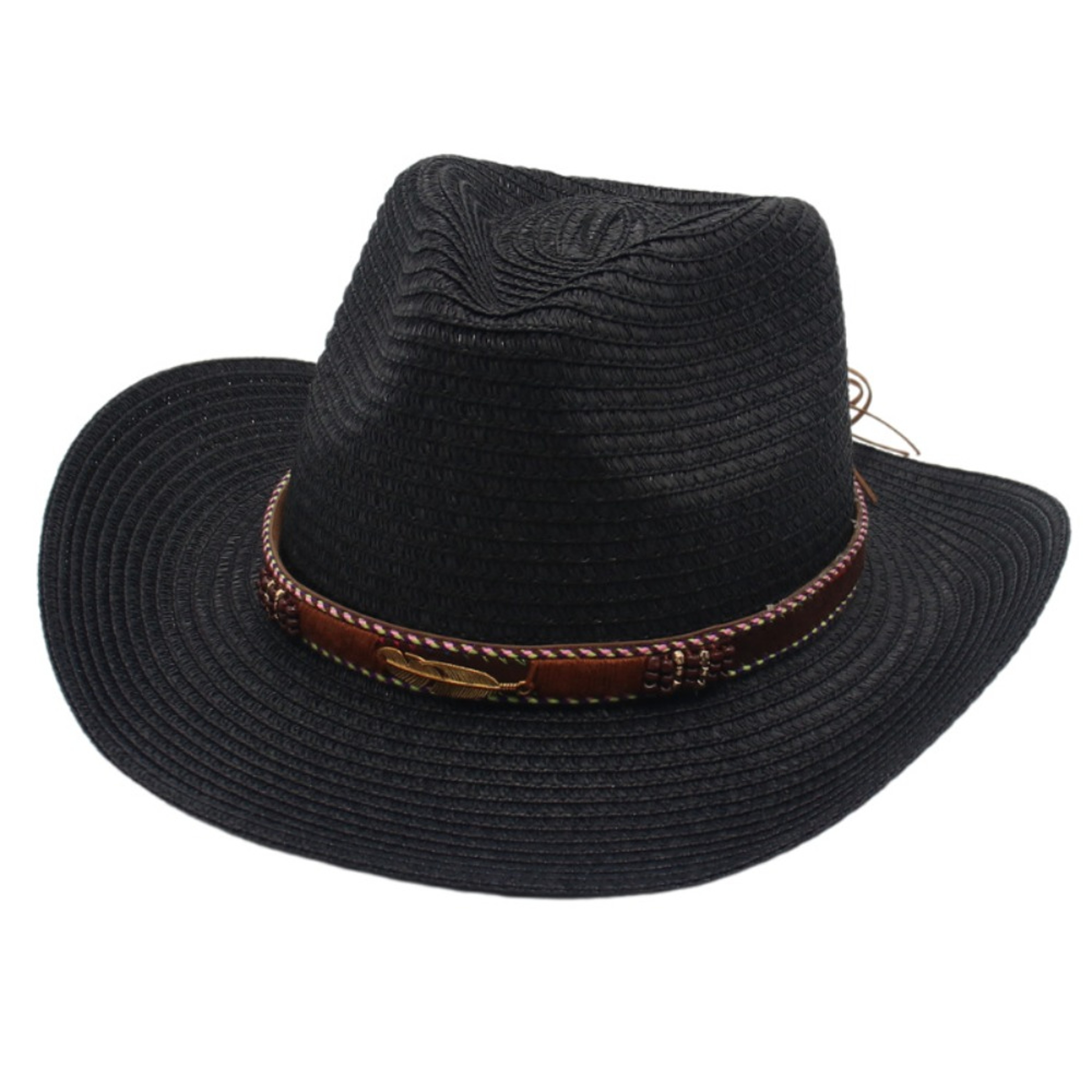 Womens Straw Cowboy Hat Wide Brim Sun Hat for Summer Travel – view 9