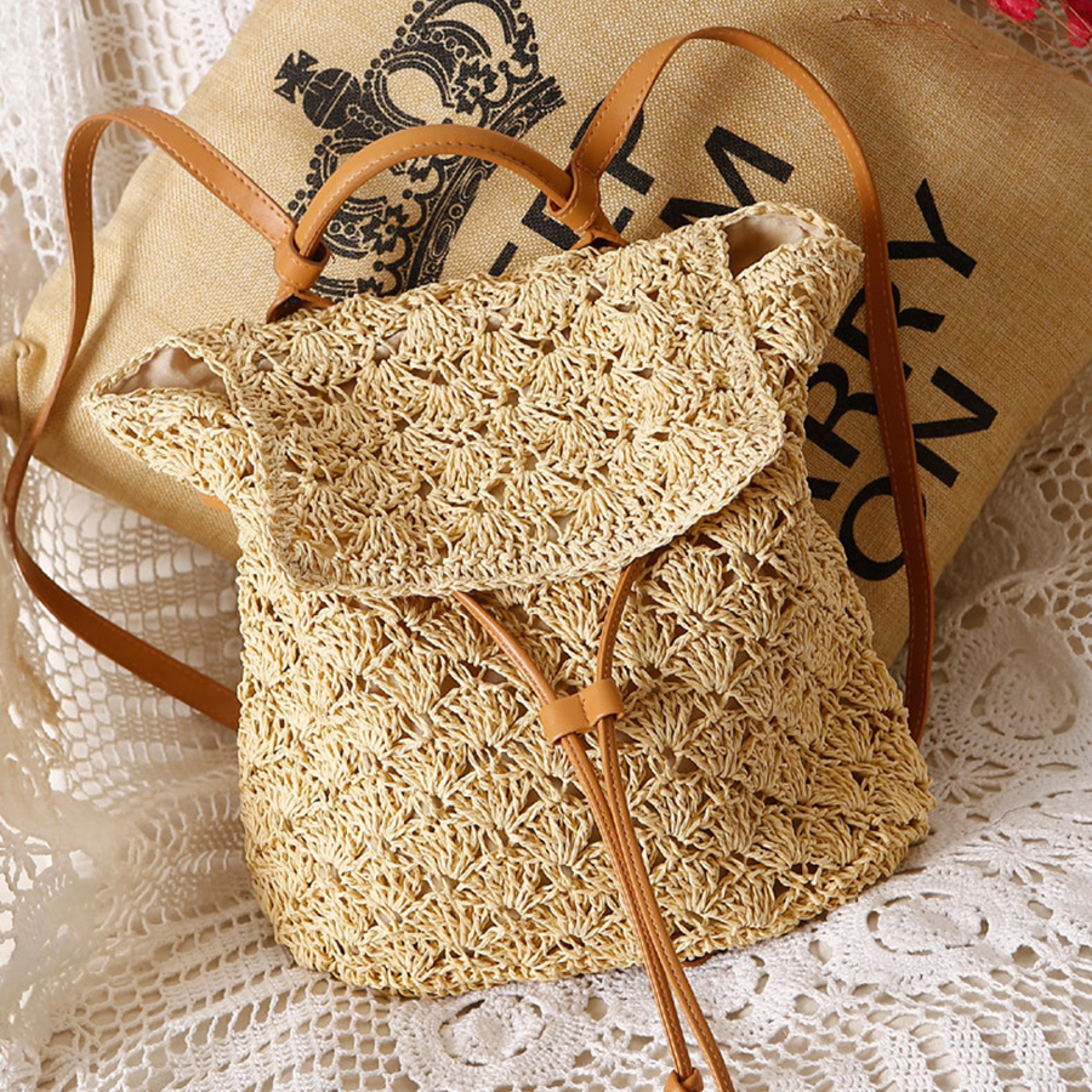 Handwoven Straw Beach Backpack – view 1