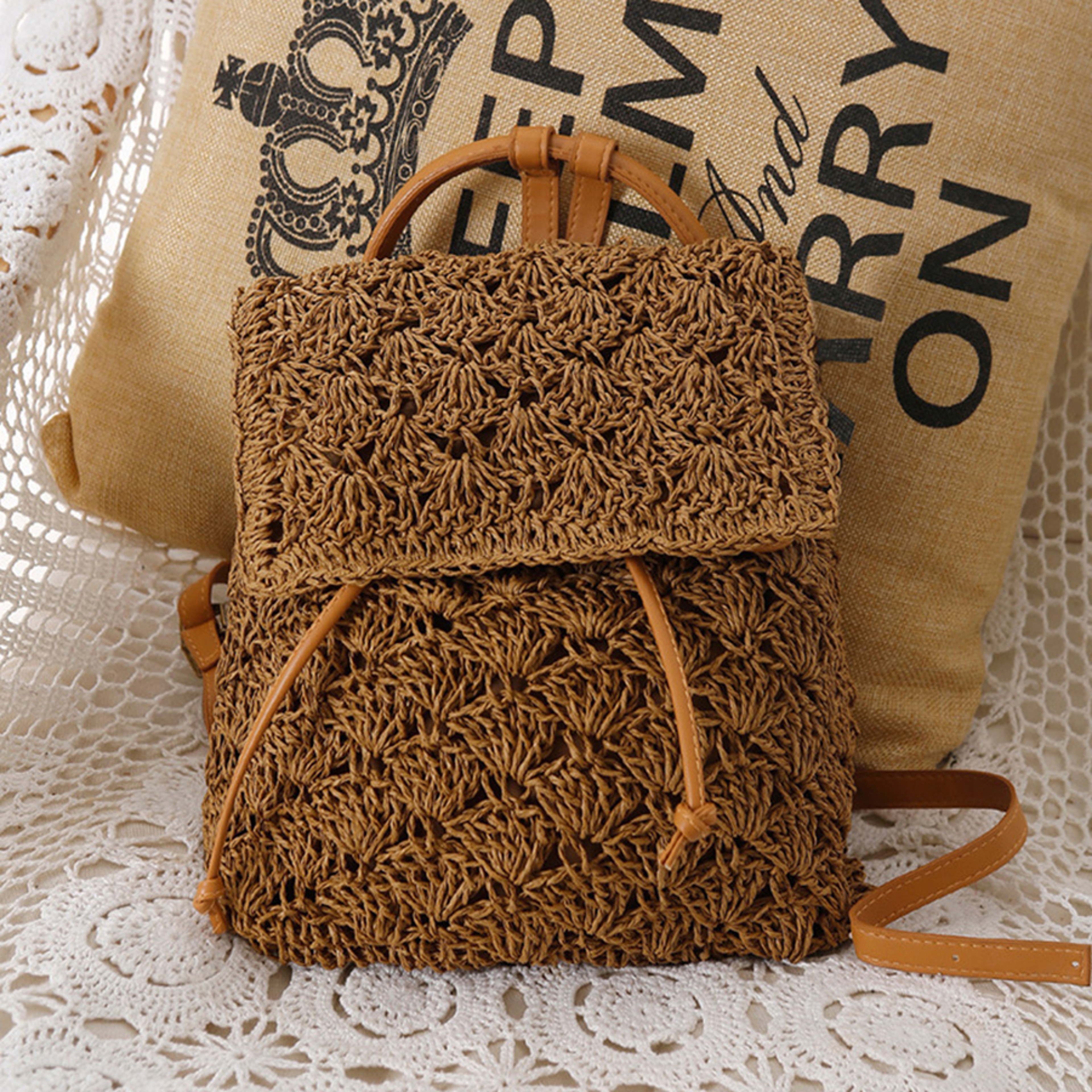 Handwoven Straw Beach Backpack – view 4