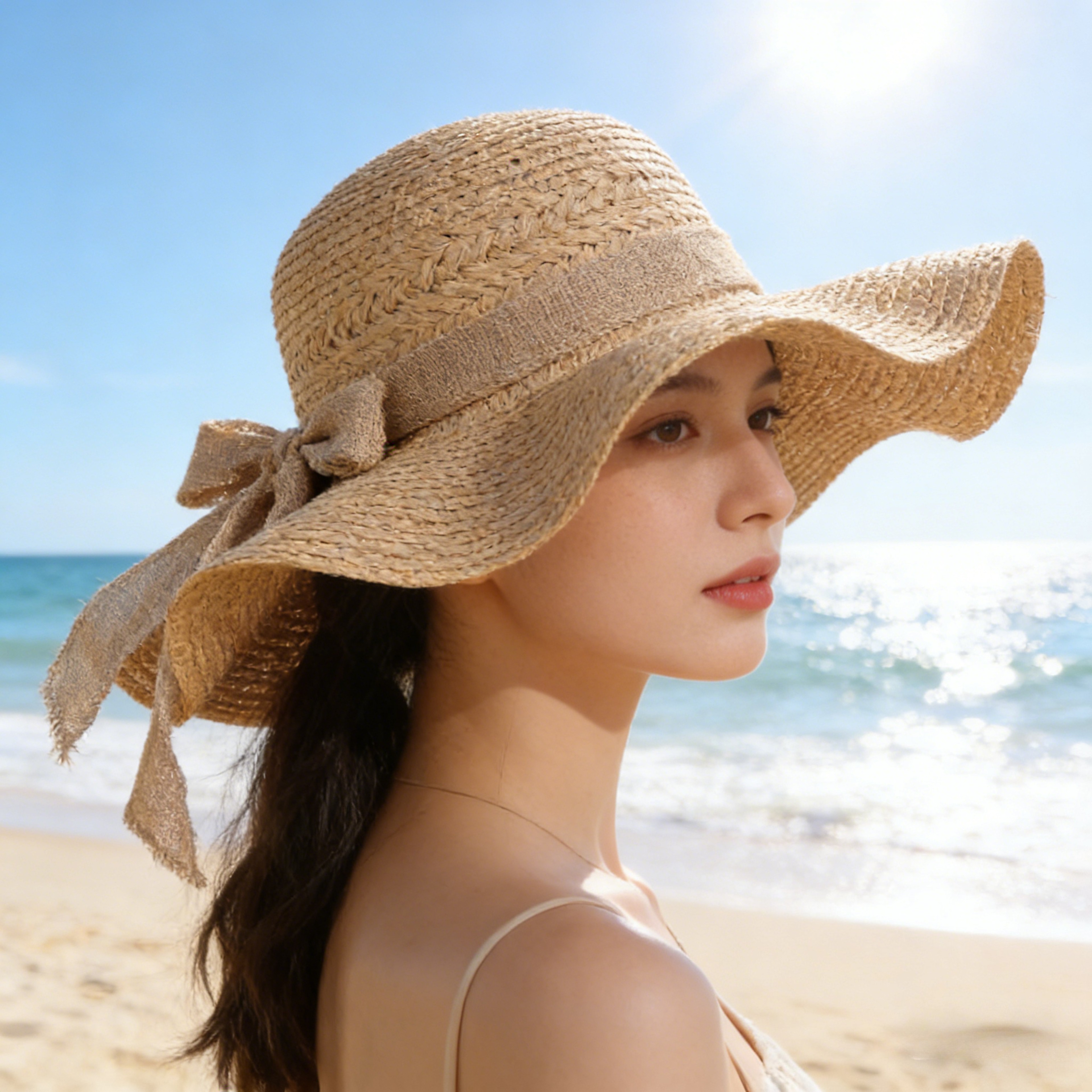 Luxe Oversize Straw Beach Hat With Bow For Women 0