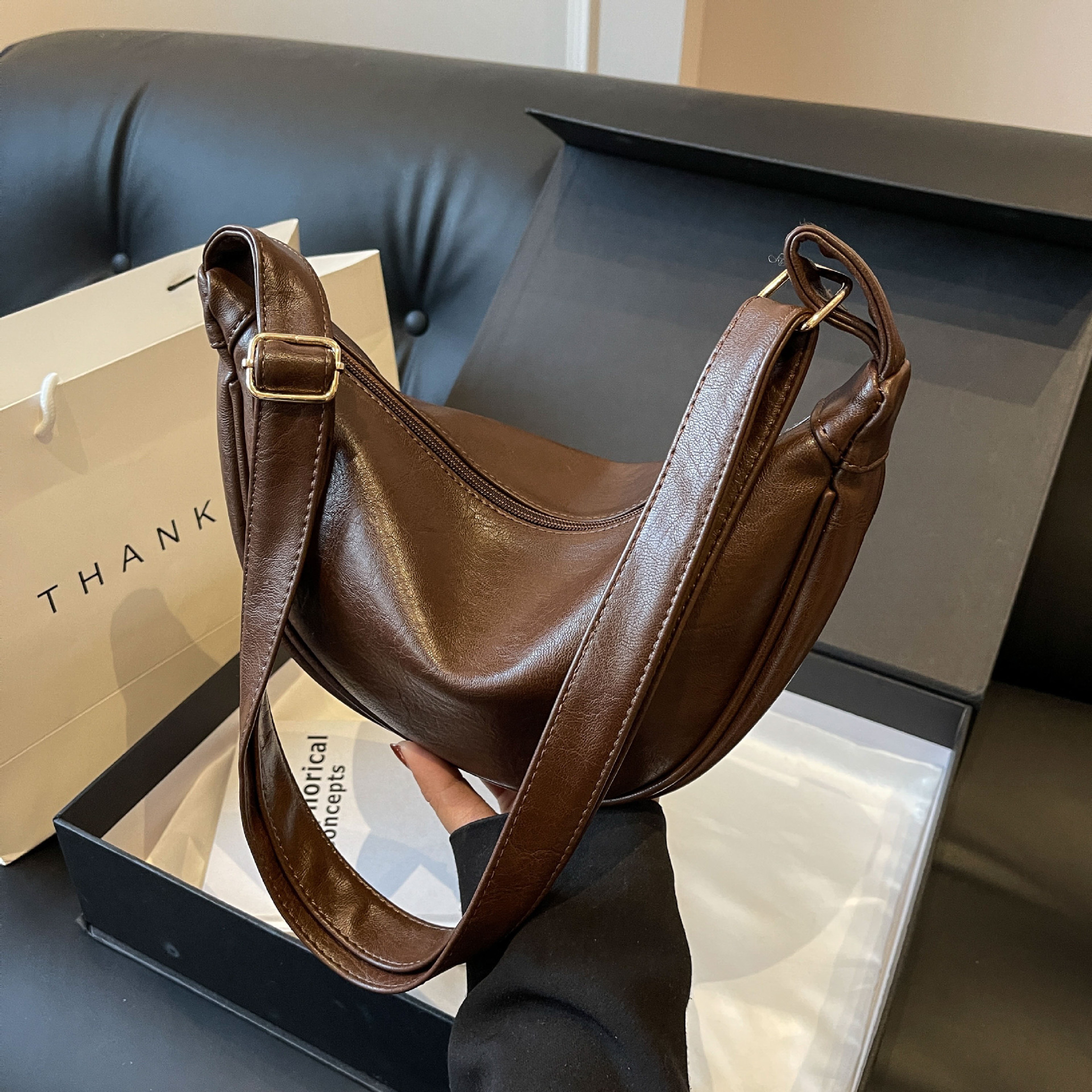 Classic PU Leather Half Moon Shoulder Bag – view 1