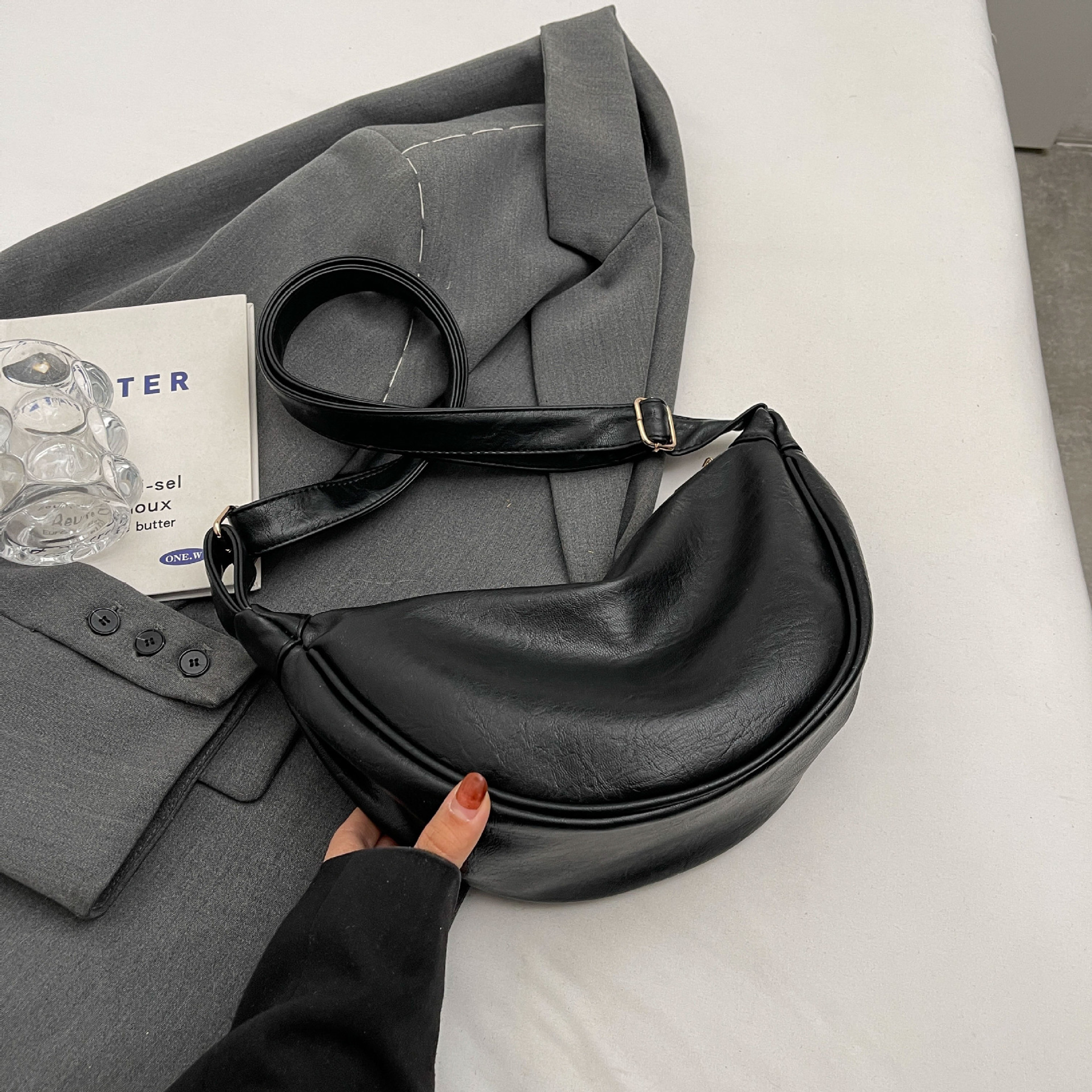 Classic PU Leather Half Moon Shoulder Bag – view 8